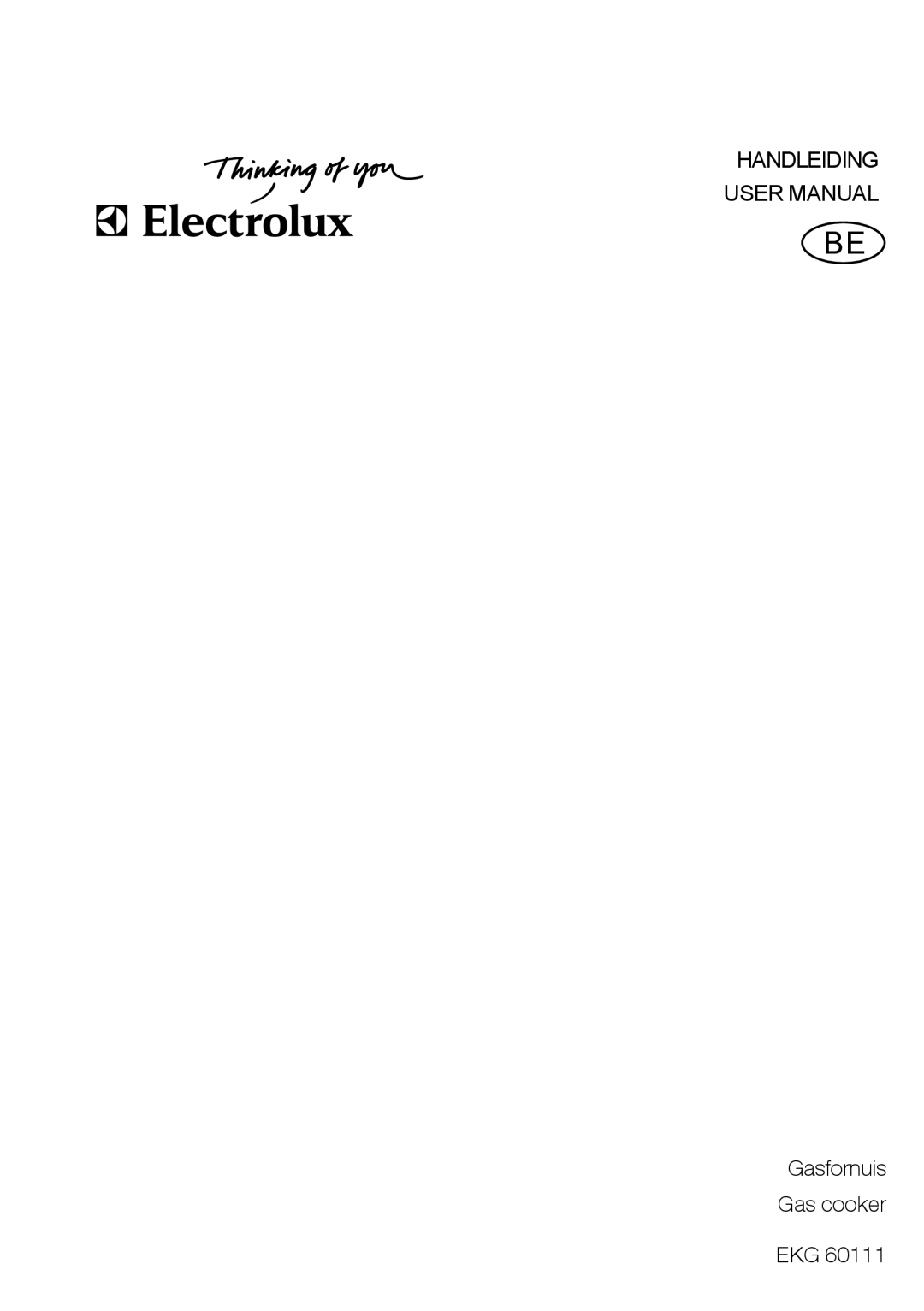 Electrolux EKG 60111 user manual Gasfornuis Gas cooker EKG 