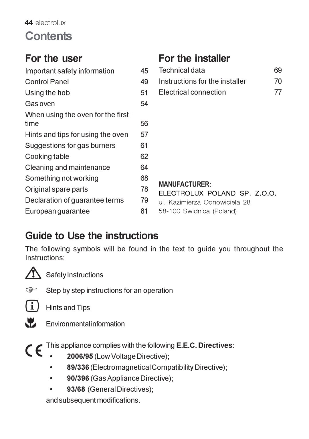 Electrolux EKG 60111 user manual Contents 