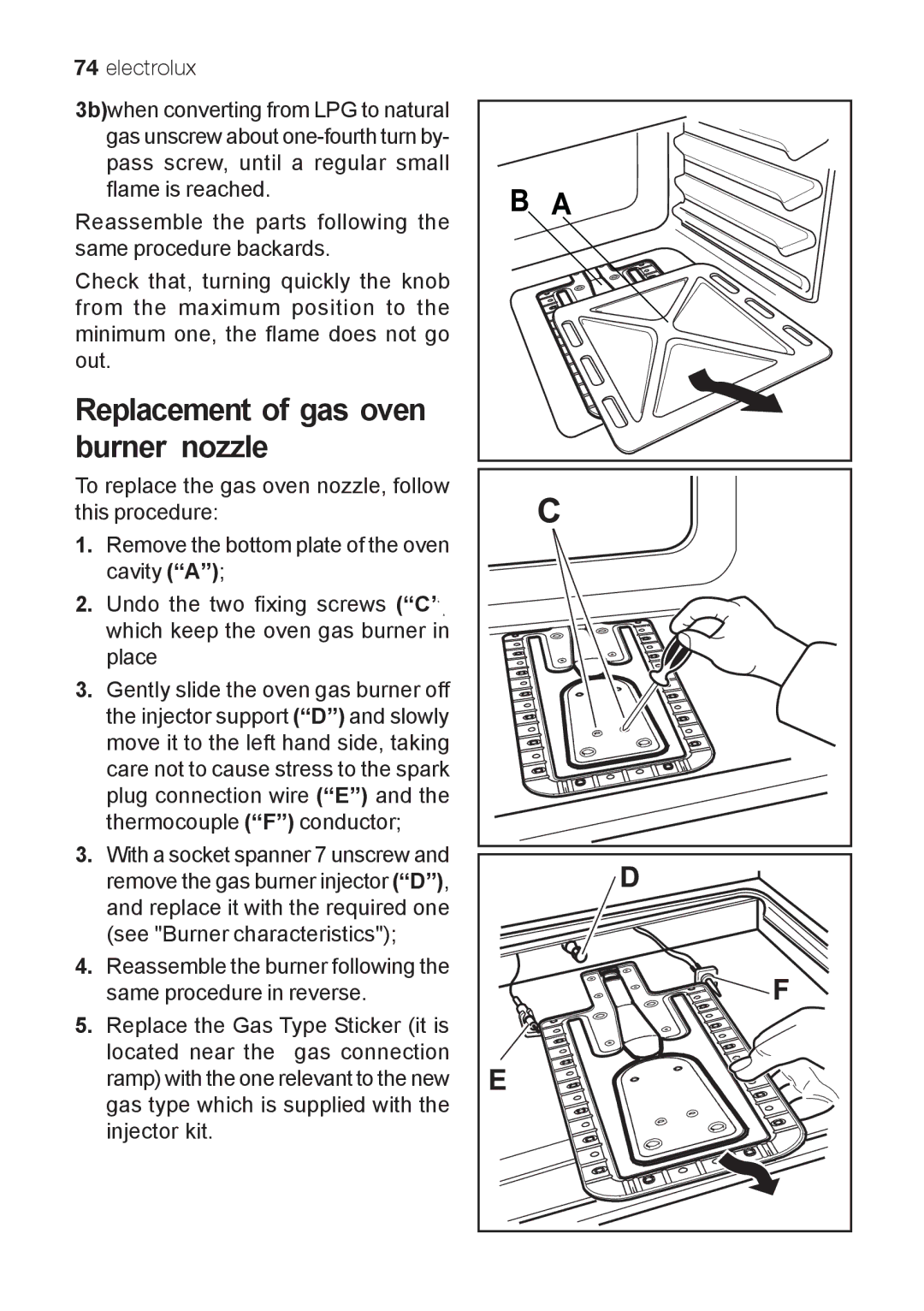 Electrolux EKG 60111 user manual Replacement of gas oven burner nozzle 