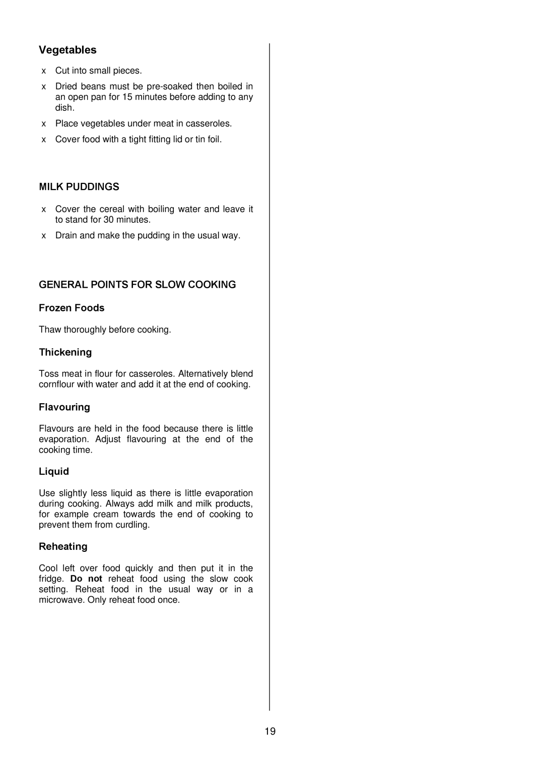 Electrolux EKG5046, EKG5047 manual Vegetables, Milk Puddings 