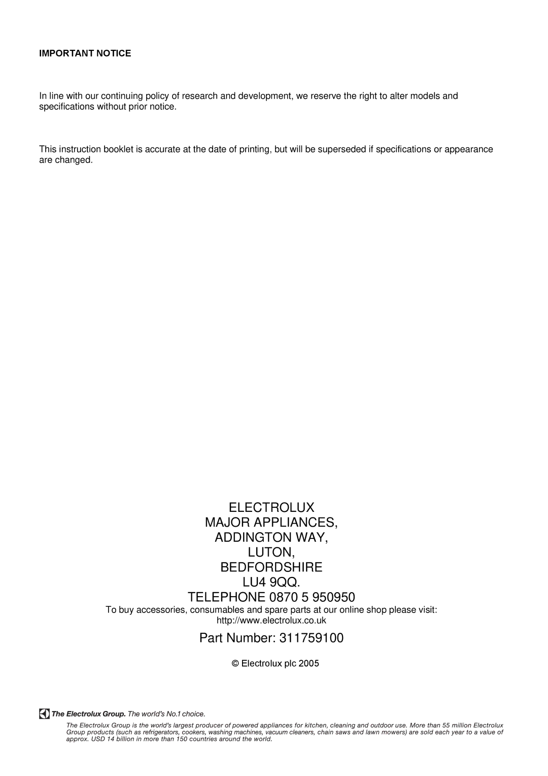 Electrolux EKG5047, EKG5046 manual Important Notice 