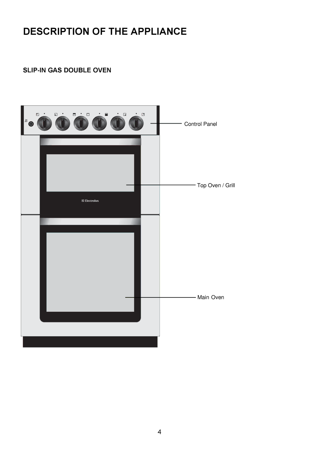 Electrolux EKG5047, EKG5046 manual Description of the Appliance, SLIP-IN GAS Double Oven 