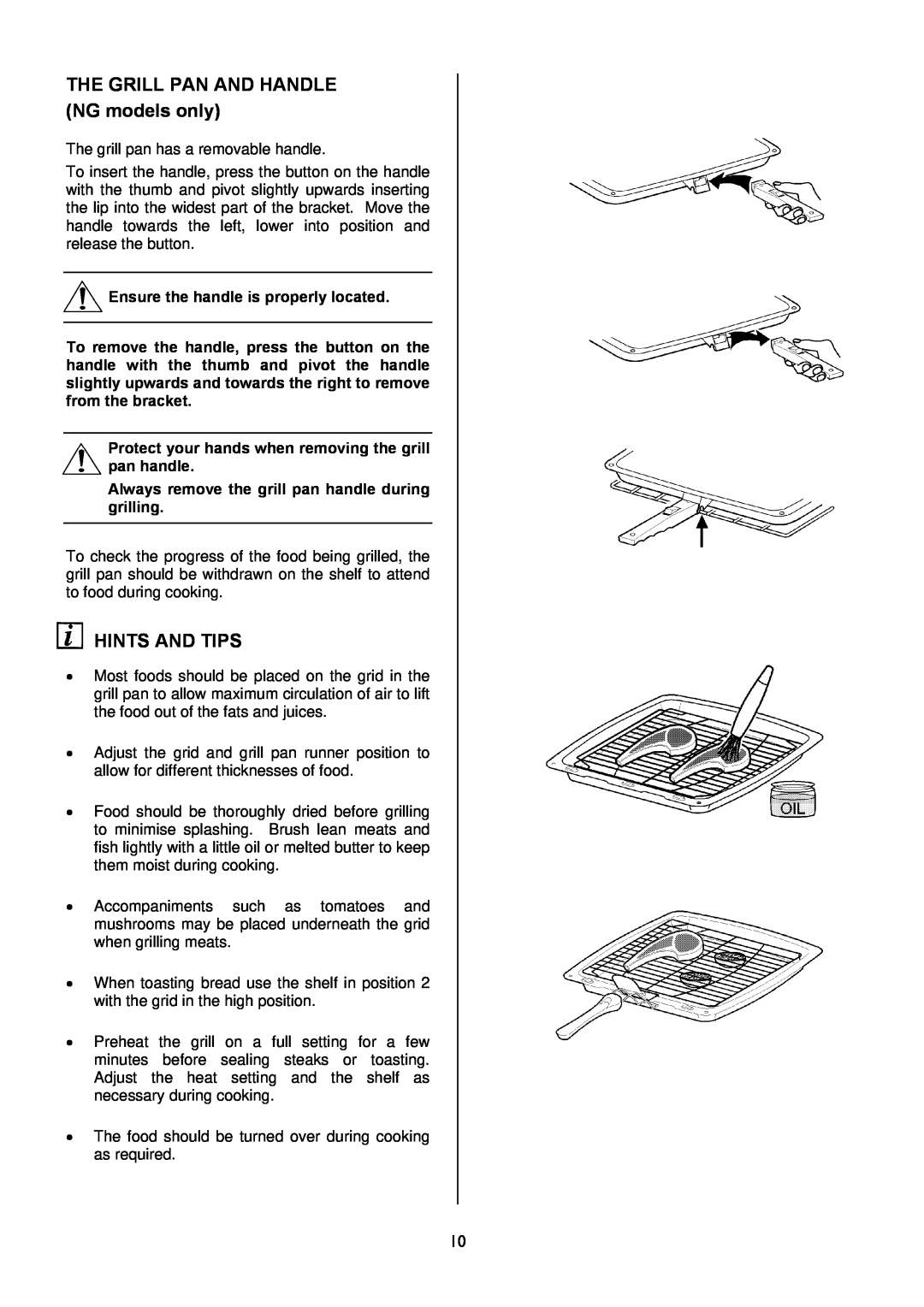 Electrolux EKG5047, EKG5046 THE GRILL PAN AND HANDLE NG models only, Hints And Tips, Ensure the handle is properly located 