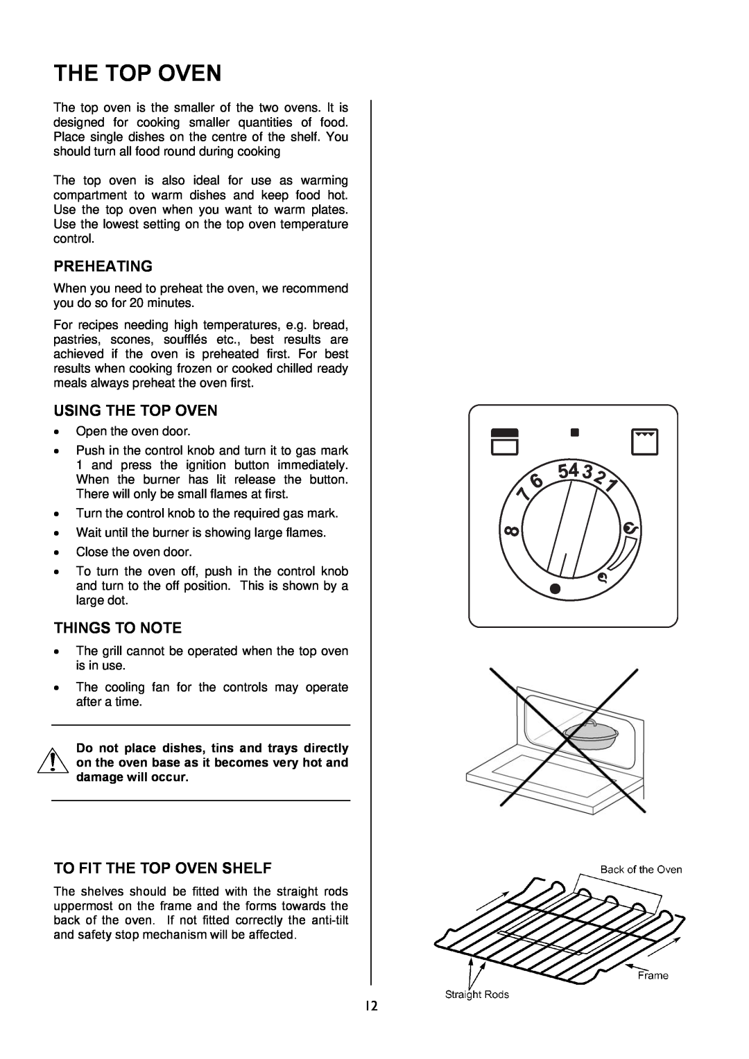 Electrolux EKG5047, EKG5046 manual Preheating, Using The Top Oven, To Fit The Top Oven Shelf, Things To Note 