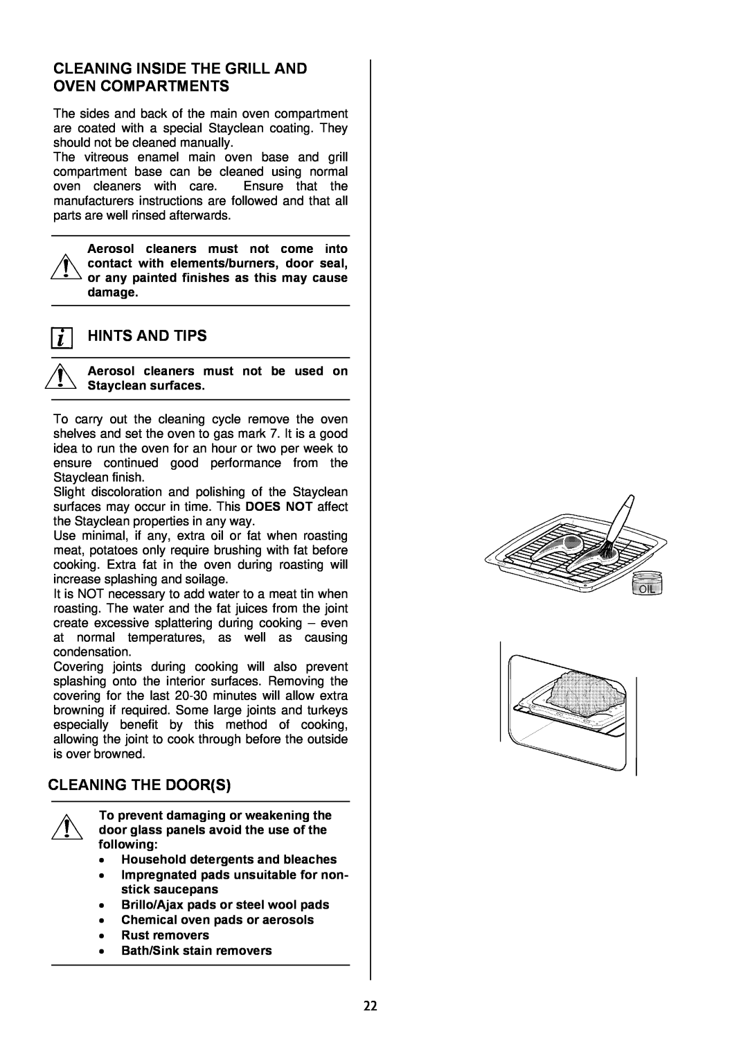 Electrolux EKG5047, EKG5046 manual Cleaning Inside The Grill And Oven Compartments, Cleaning The Doors, Hints And Tips 