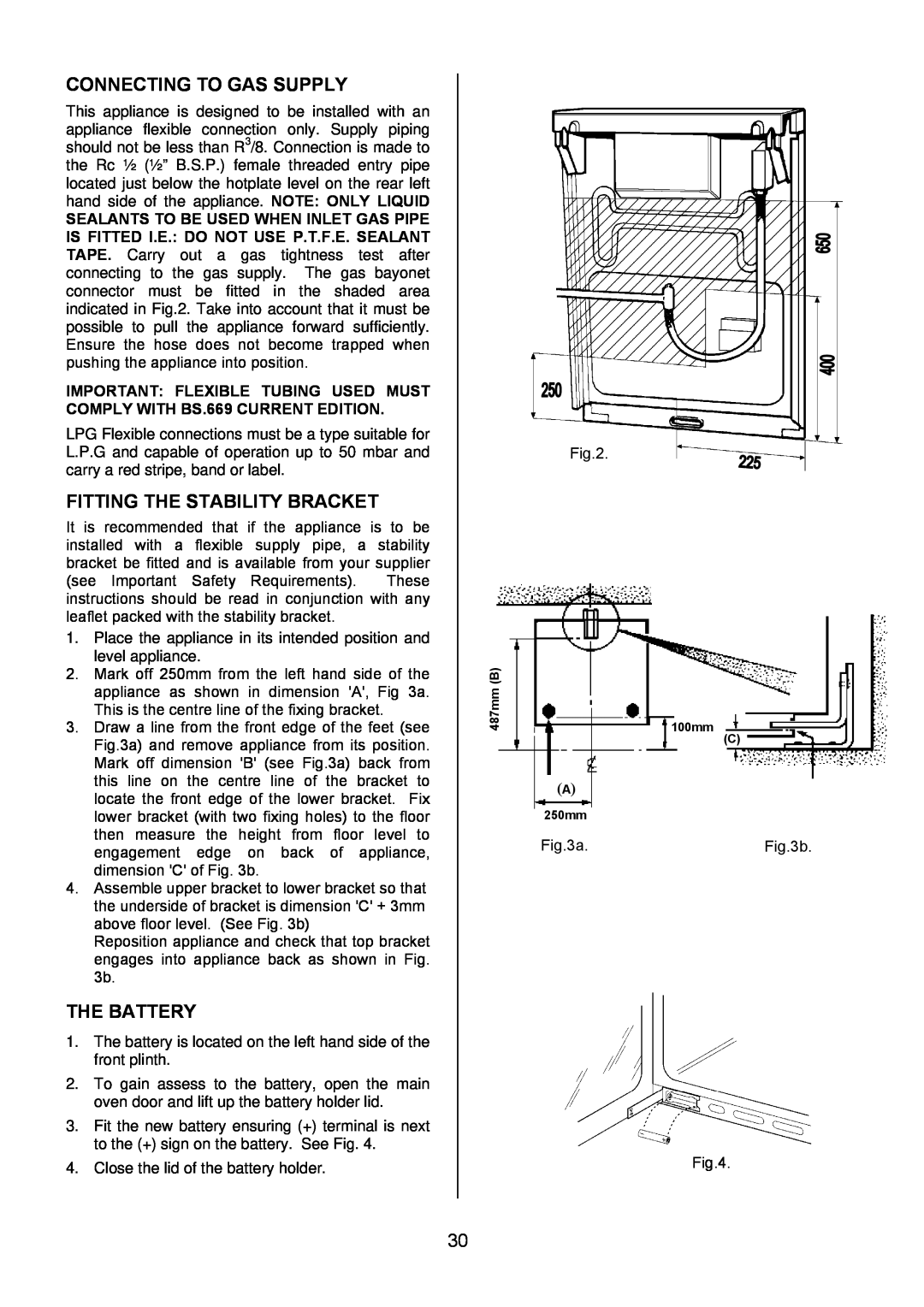 Electrolux EKG5047, EKG5046 manual Connecting To Gas Supply, Fitting The Stability Bracket, The Battery 