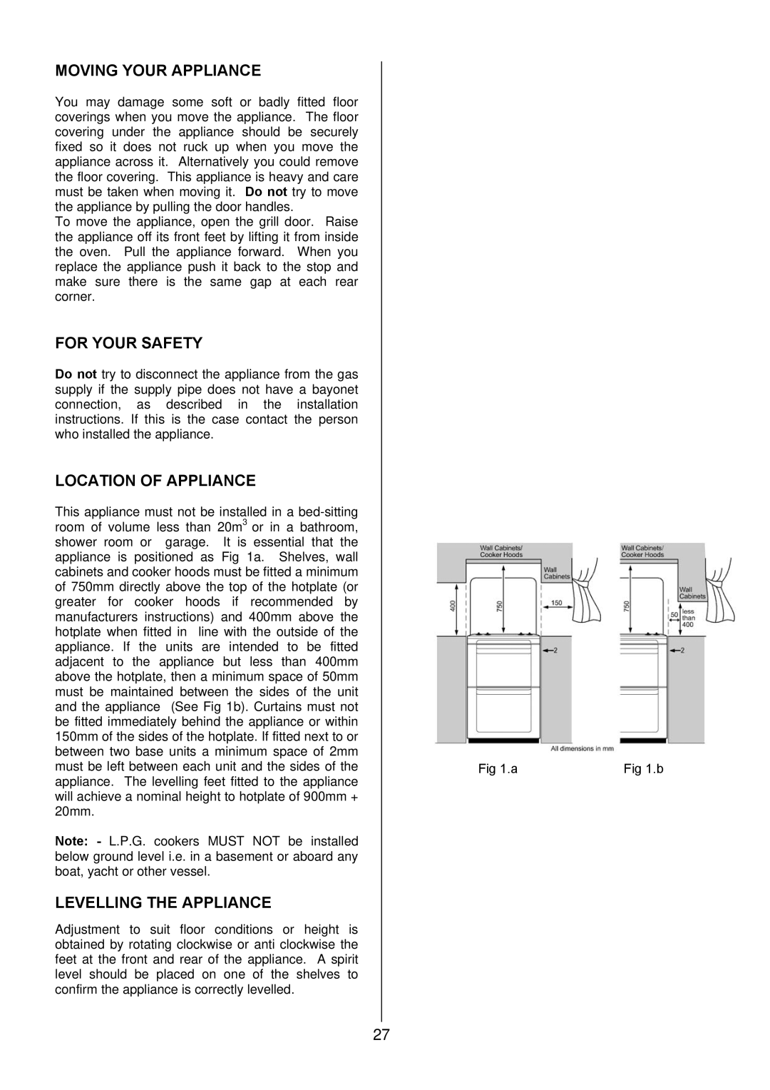 Electrolux EKG5542, EKG5543 manual Moving Your Appliance, For Your Safety, Location of Appliance, Levelling the Appliance 