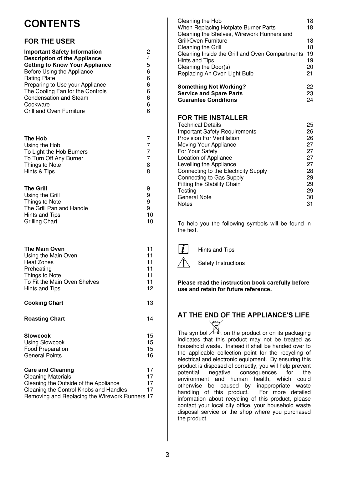 Electrolux EKG5542, EKG5543 manual Contents 