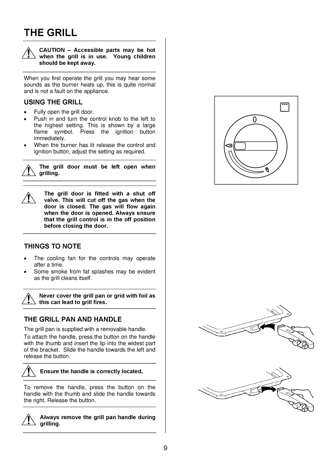 Electrolux EKG5542, EKG5543 manual Using the Grill, Grill PAN and Handle, Ensure the handle is correctly located 