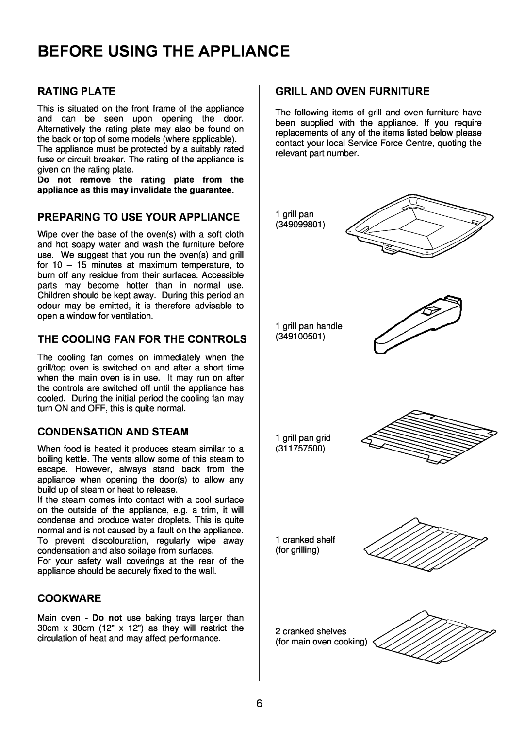 Electrolux EKG5543 manual Before Using The Appliance, Rating Plate, Preparing To Use Your Appliance, Condensation And Steam 