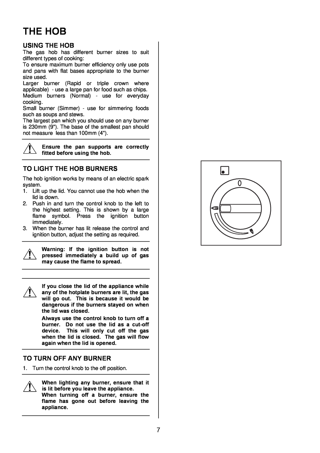 Electrolux EKG5542, EKG5543 manual Using The Hob, To Light The Hob Burners, To Turn Off Any Burner 