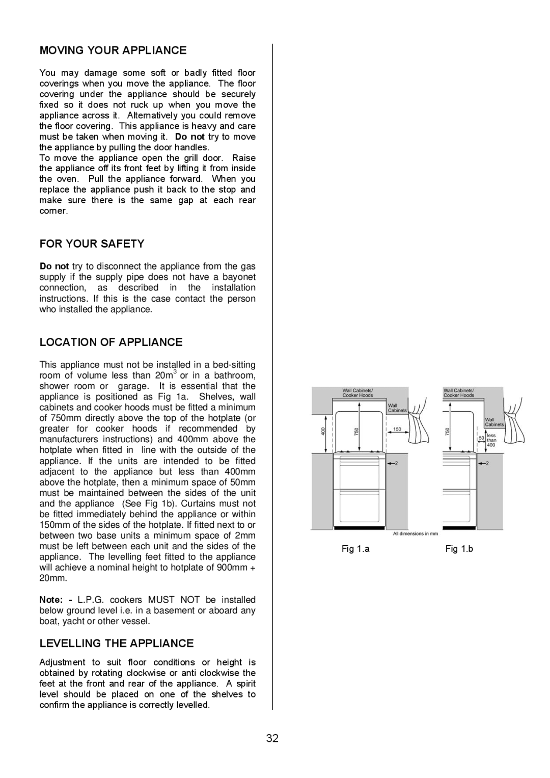 Electrolux EKG5546, EKG5547 Moving Your Appliance, For Your Safety, Location of Appliance, Levelling the Appliance 