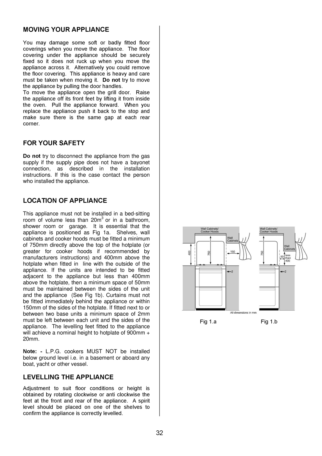 Electrolux EKG6046/EKG6047 manual Moving Your Appliance, For Your Safety, Location of Appliance, Levelling the Appliance 