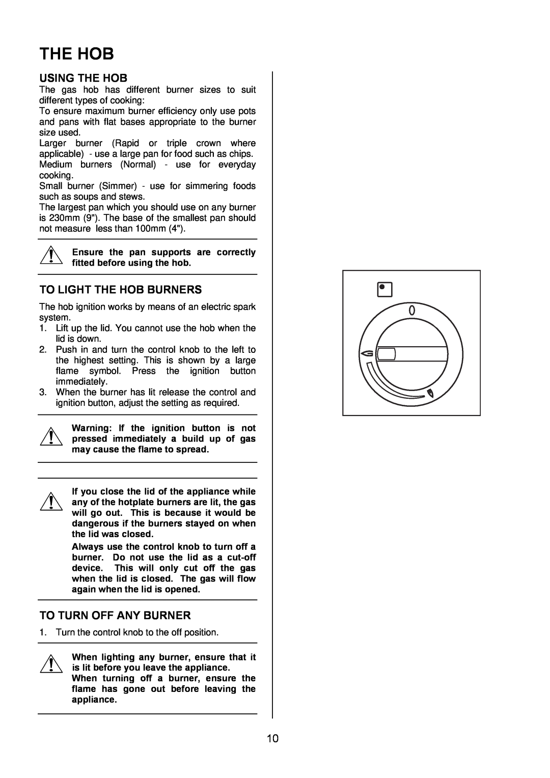 Electrolux EKG6046/EKG6047 manual Using The Hob, To Light The Hob Burners, To Turn Off Any Burner 
