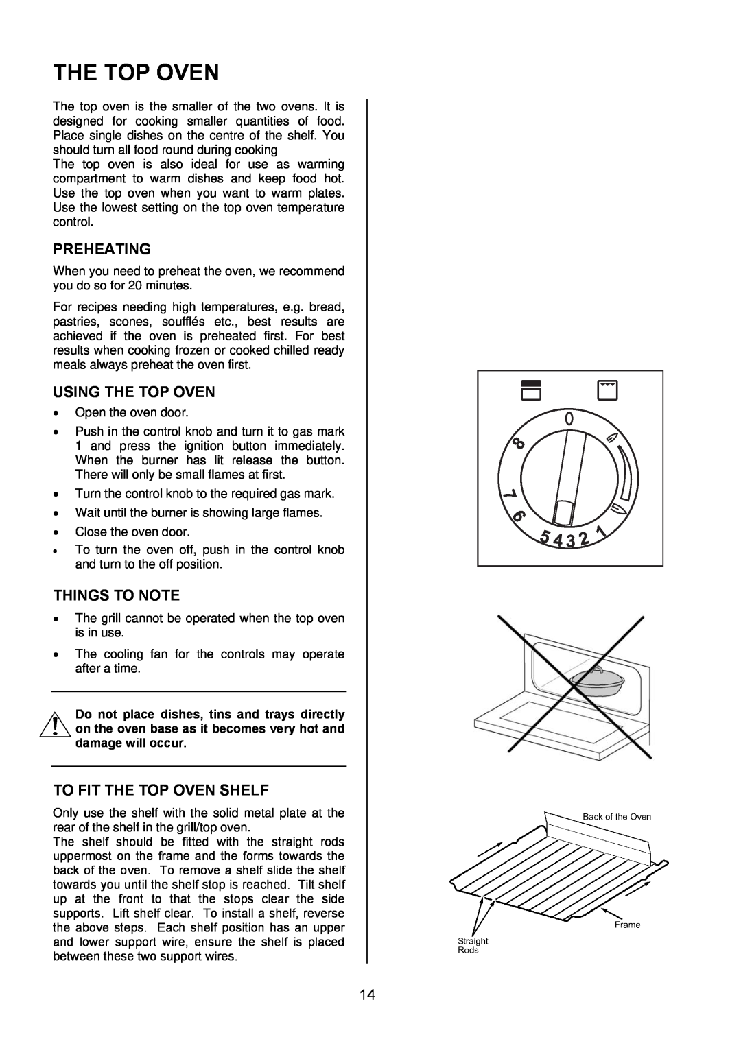 Electrolux EKG6046/EKG6047 manual Preheating, Using The Top Oven, To Fit The Top Oven Shelf, Things To Note 