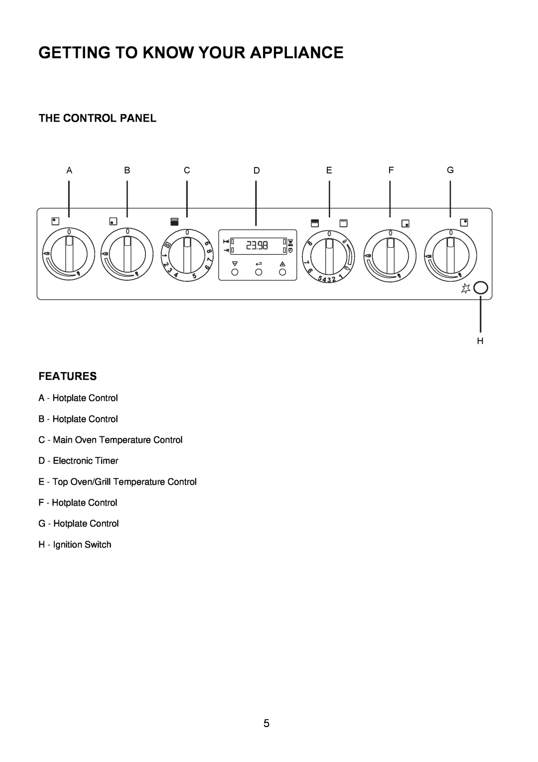 Electrolux EKG6046/EKG6047 manual Getting To Know Your Appliance, The Control Panel, Features 