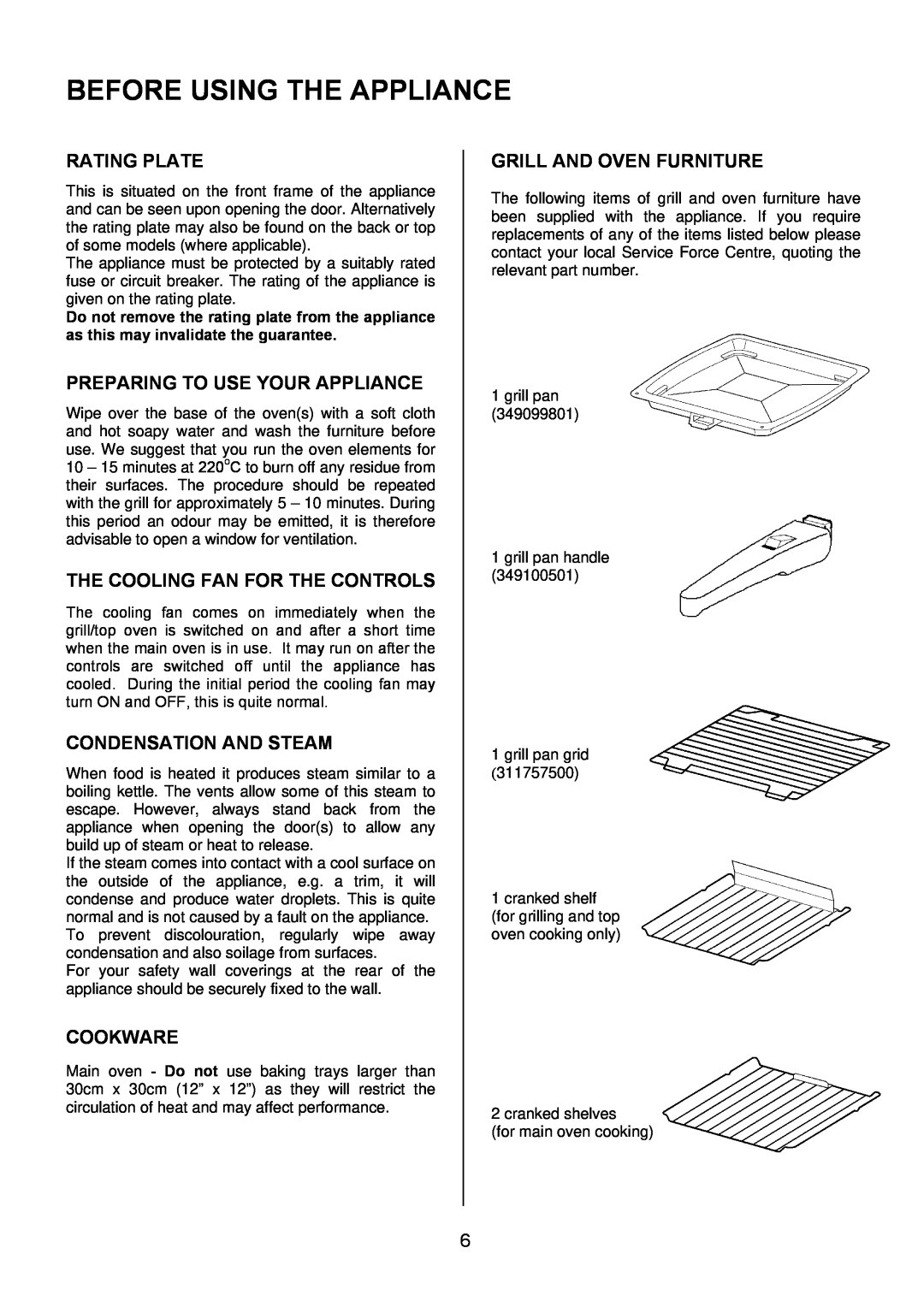 Electrolux EKG6046/EKG6047 manual Before Using The Appliance, Rating Plate, Preparing To Use Your Appliance, Cookware 