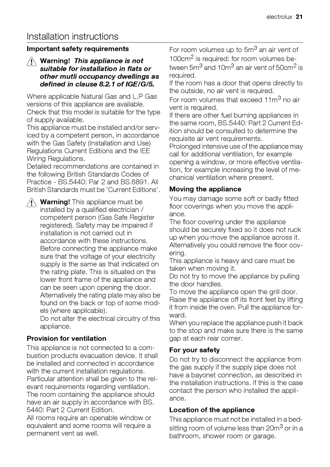 Electrolux EKG6046, EKG6047 user manual Installation instructions 