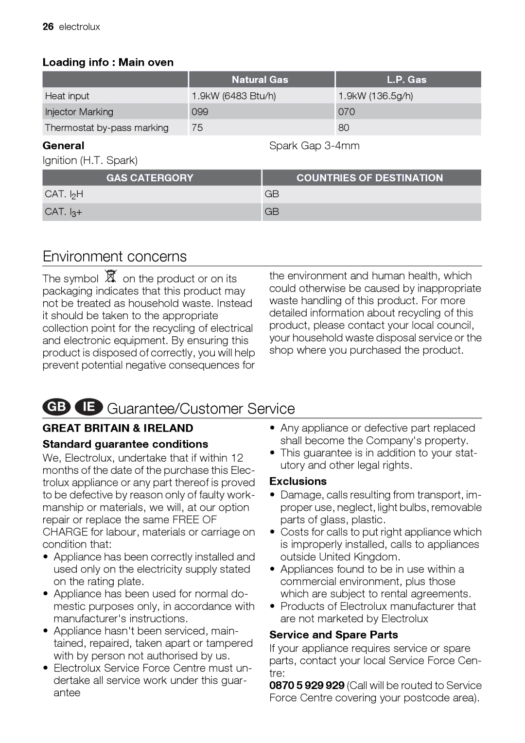 Electrolux EKG6047, EKG6046 user manual Environment concerns, GB IE Guarantee/Customer Service 