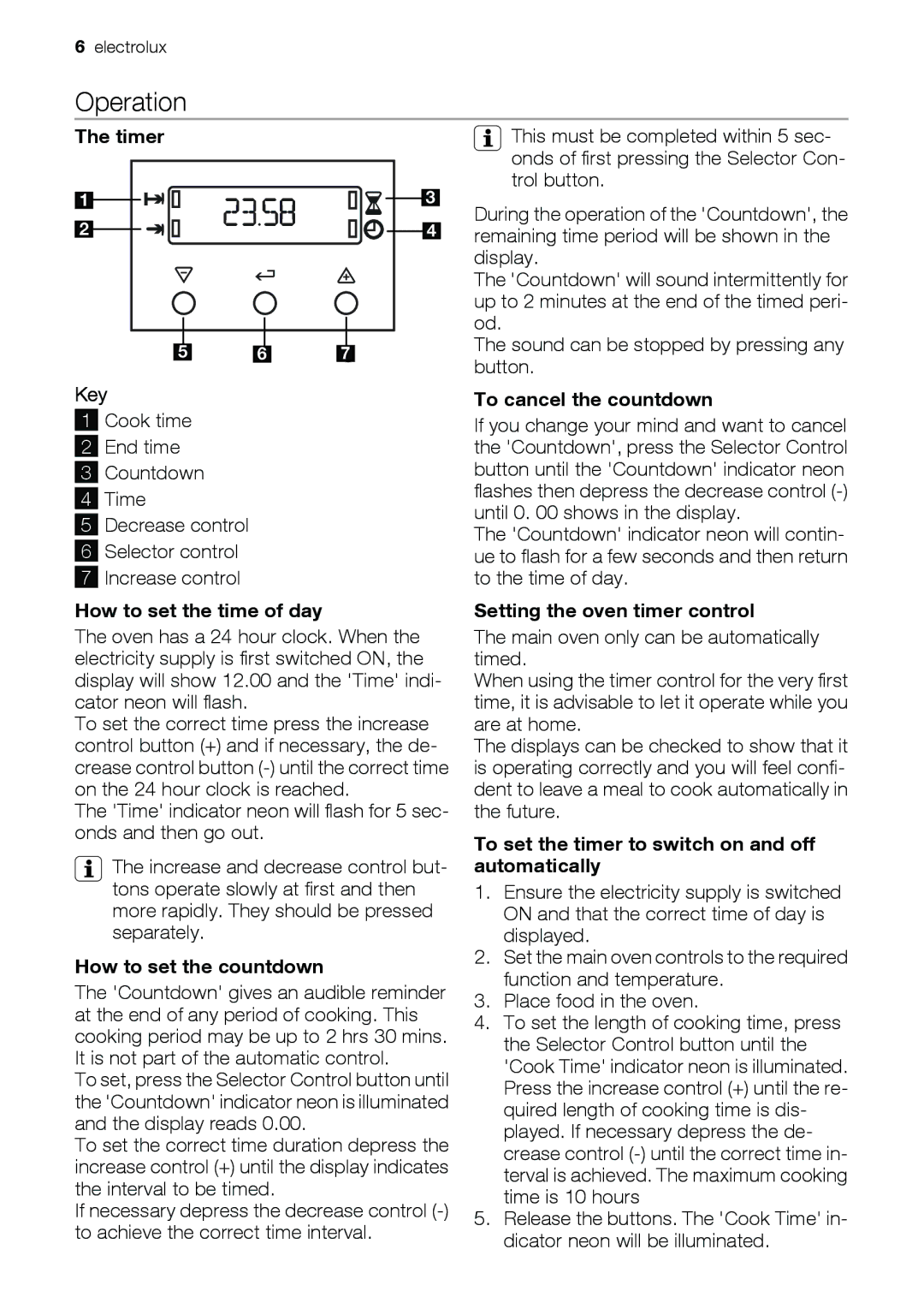 Electrolux EKG6047, EKG6046 user manual Operation 