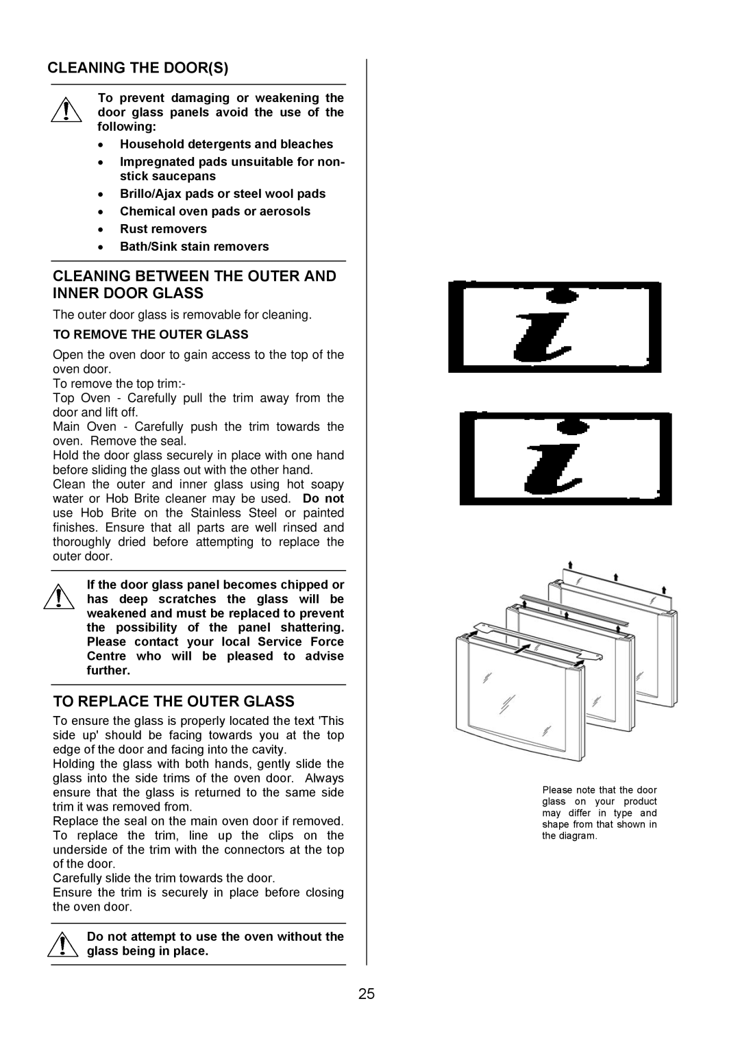 Electrolux EKG6049 Cleaning the Doors, Cleaning Between the Outer and Inner Door Glass, To Replace the Outer Glass 