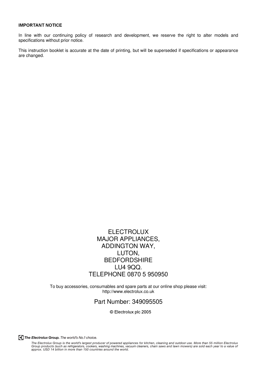 Electrolux EKG6049 user manual Important Notice 