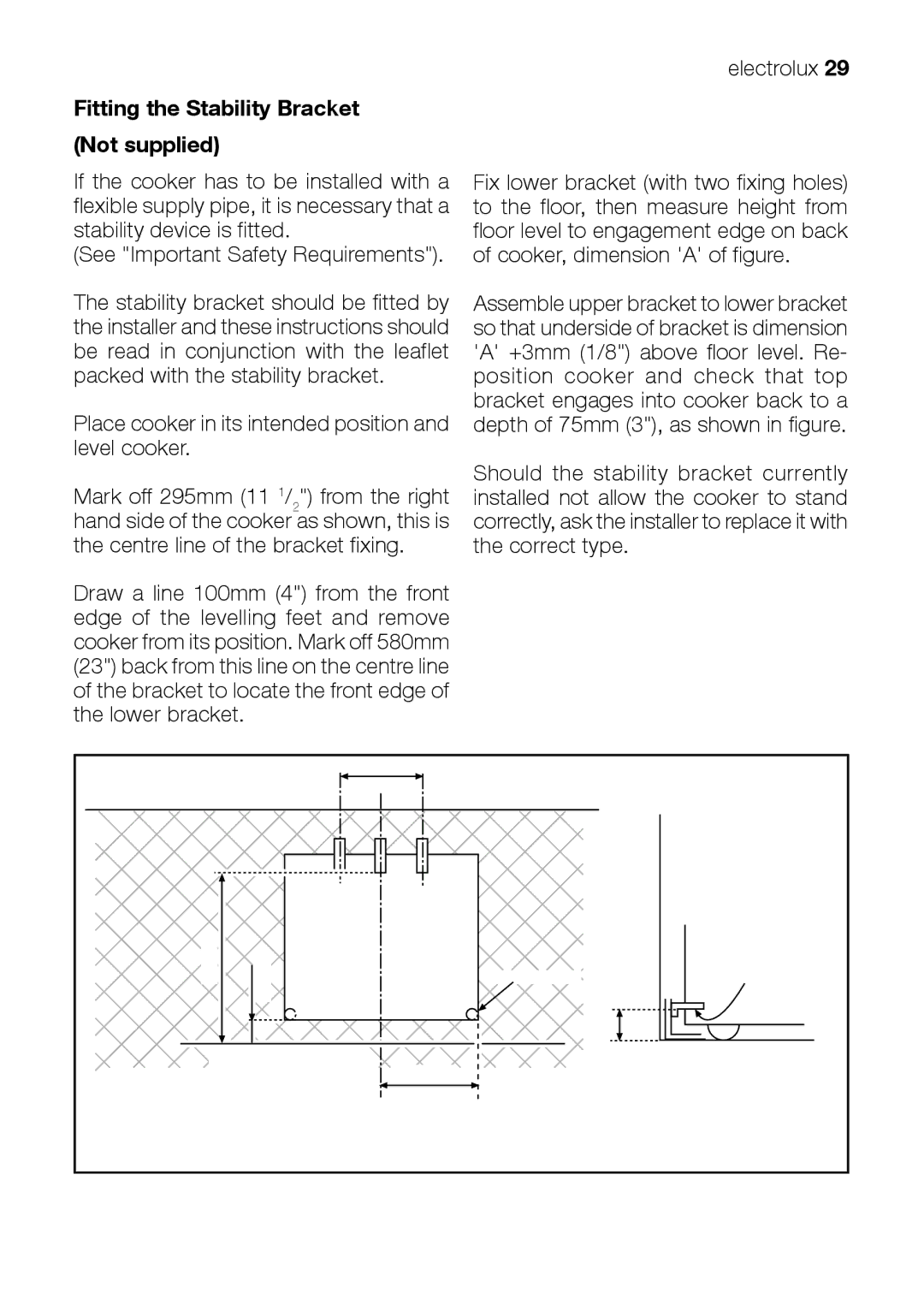 Electrolux EKM 70150 manual Fitting the Stability Bracket Not supplied, Wall Face 