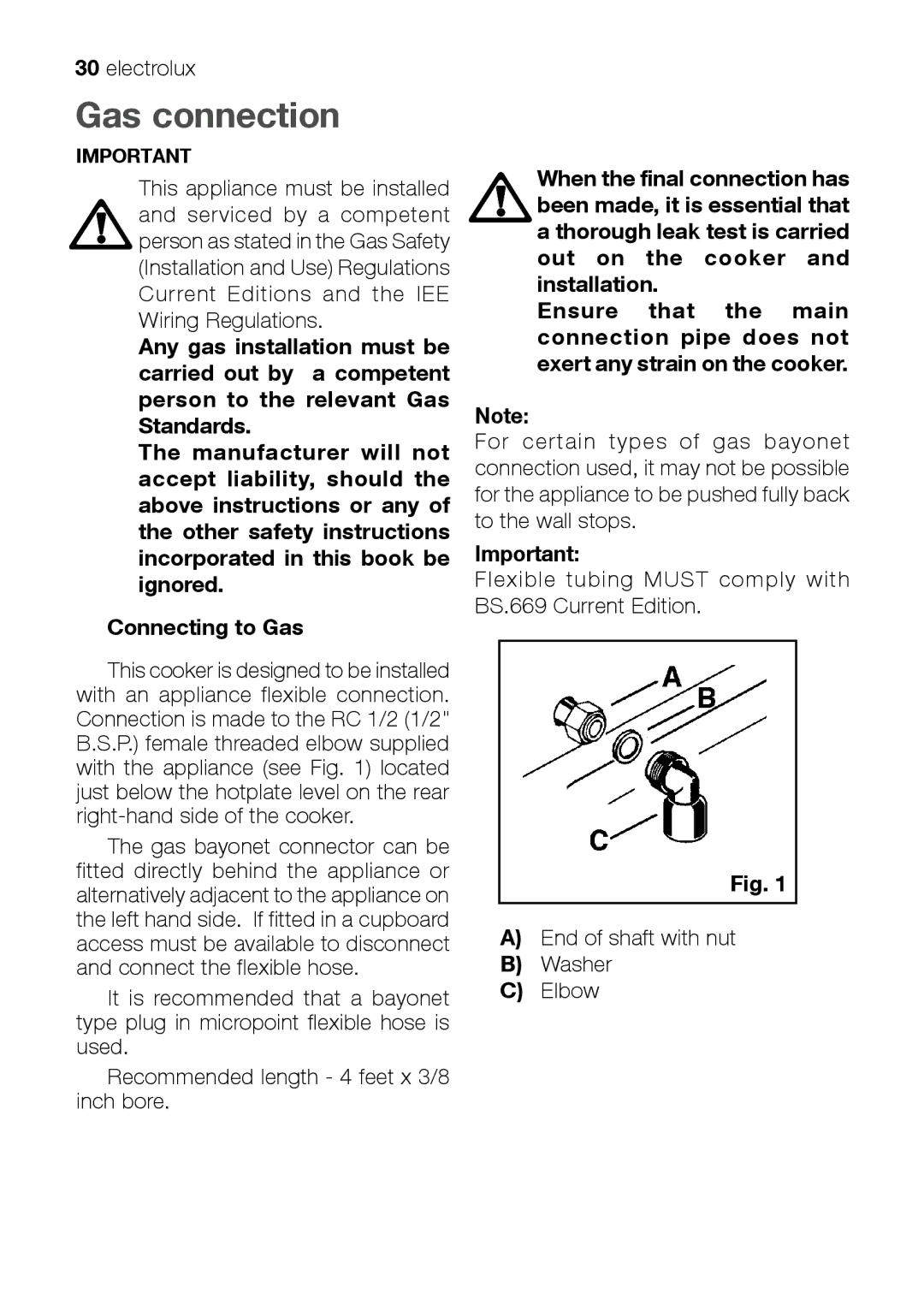 Electrolux EKM 70150 manual Gas connection 