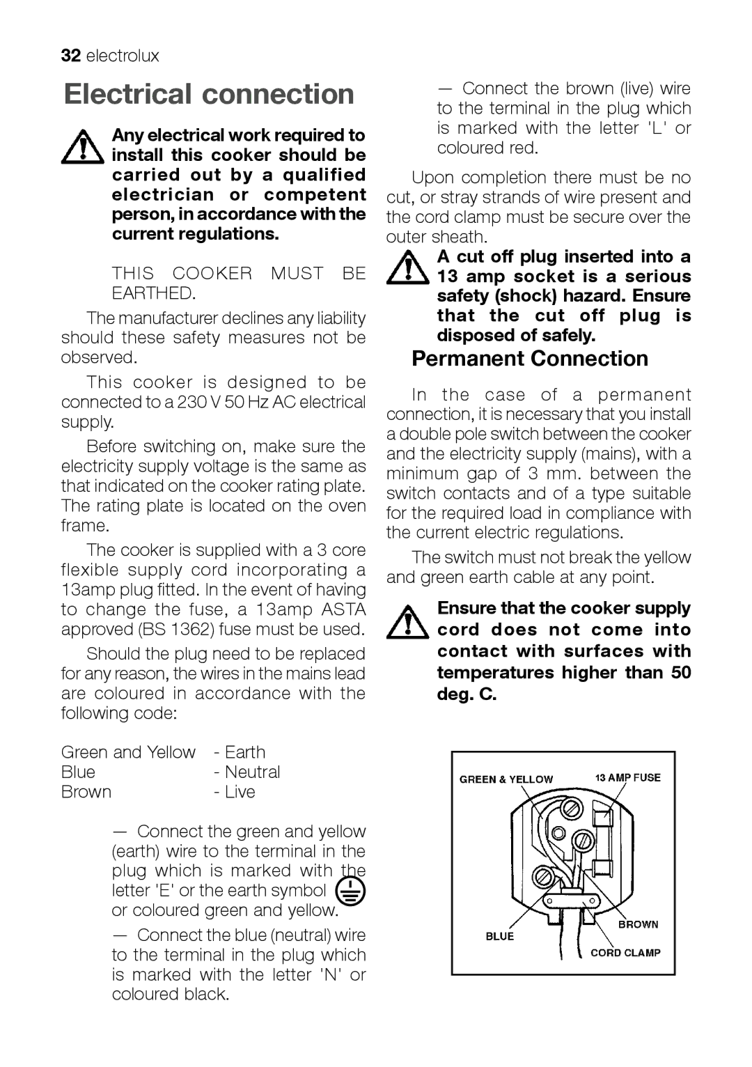 Electrolux EKM 70150 manual Electrical connection, Permanent Connection 