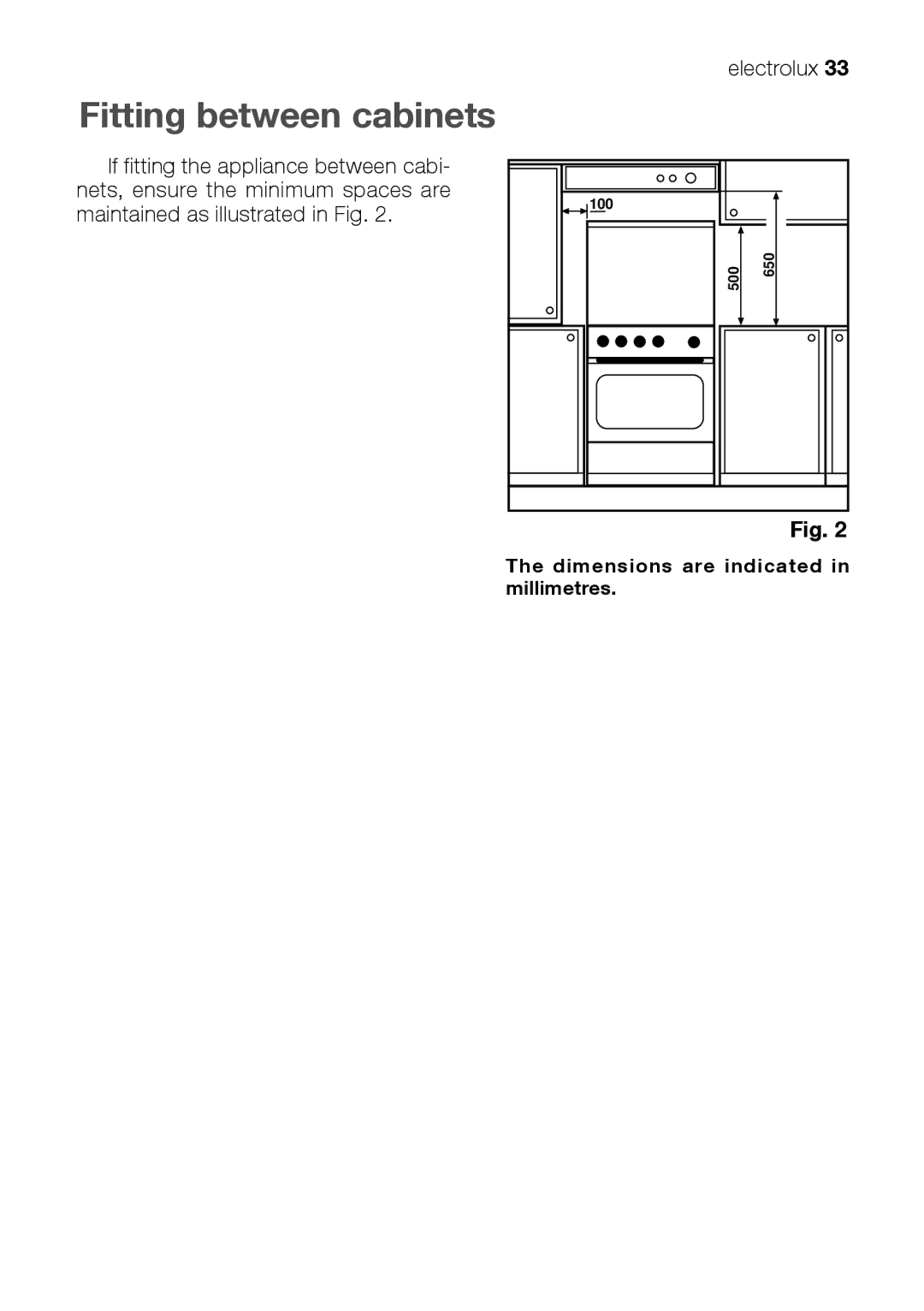 Electrolux EKM 70150 manual Fitting between cabinets 