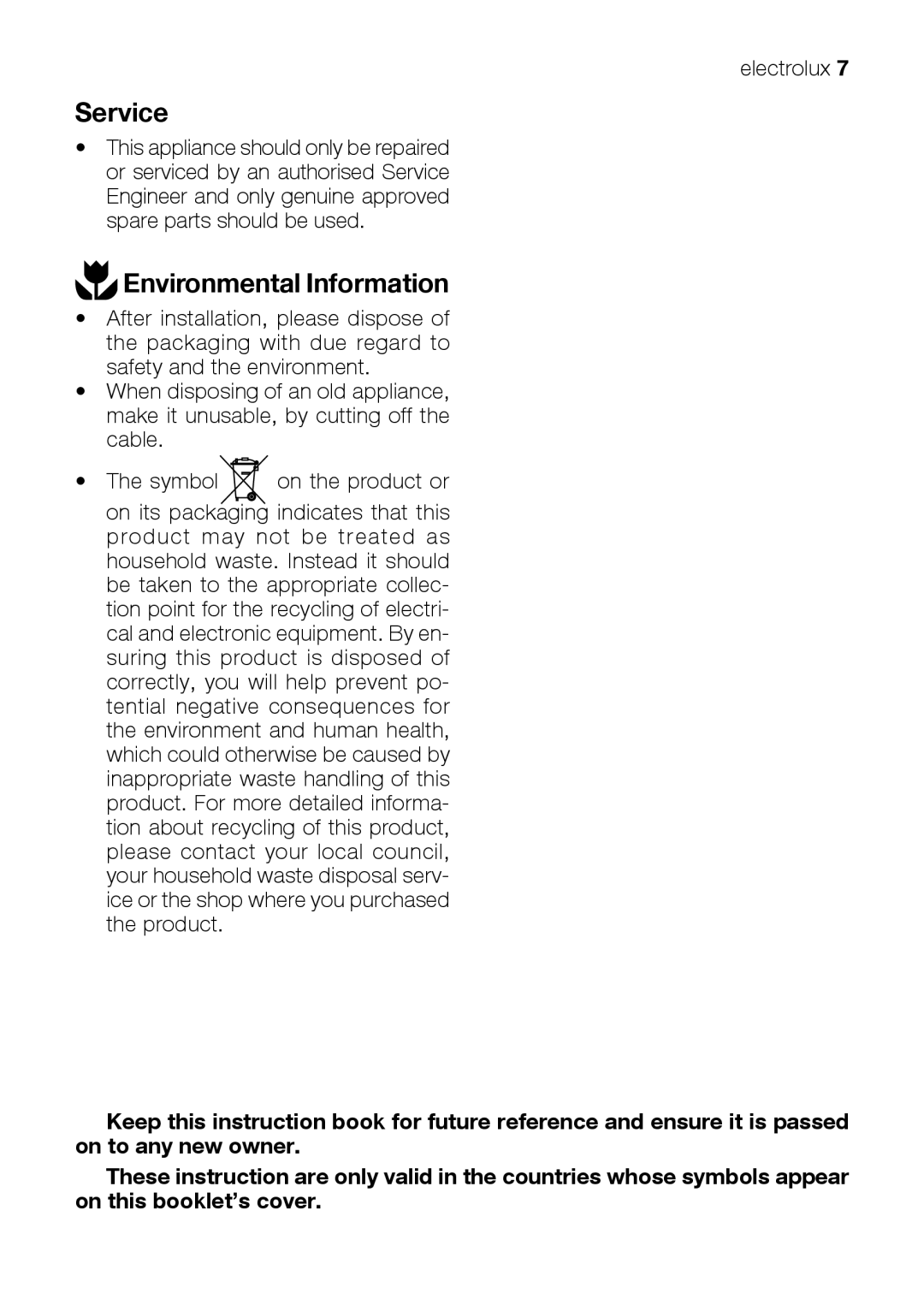 Electrolux EKM 70150 manual Service, Environmental Information 