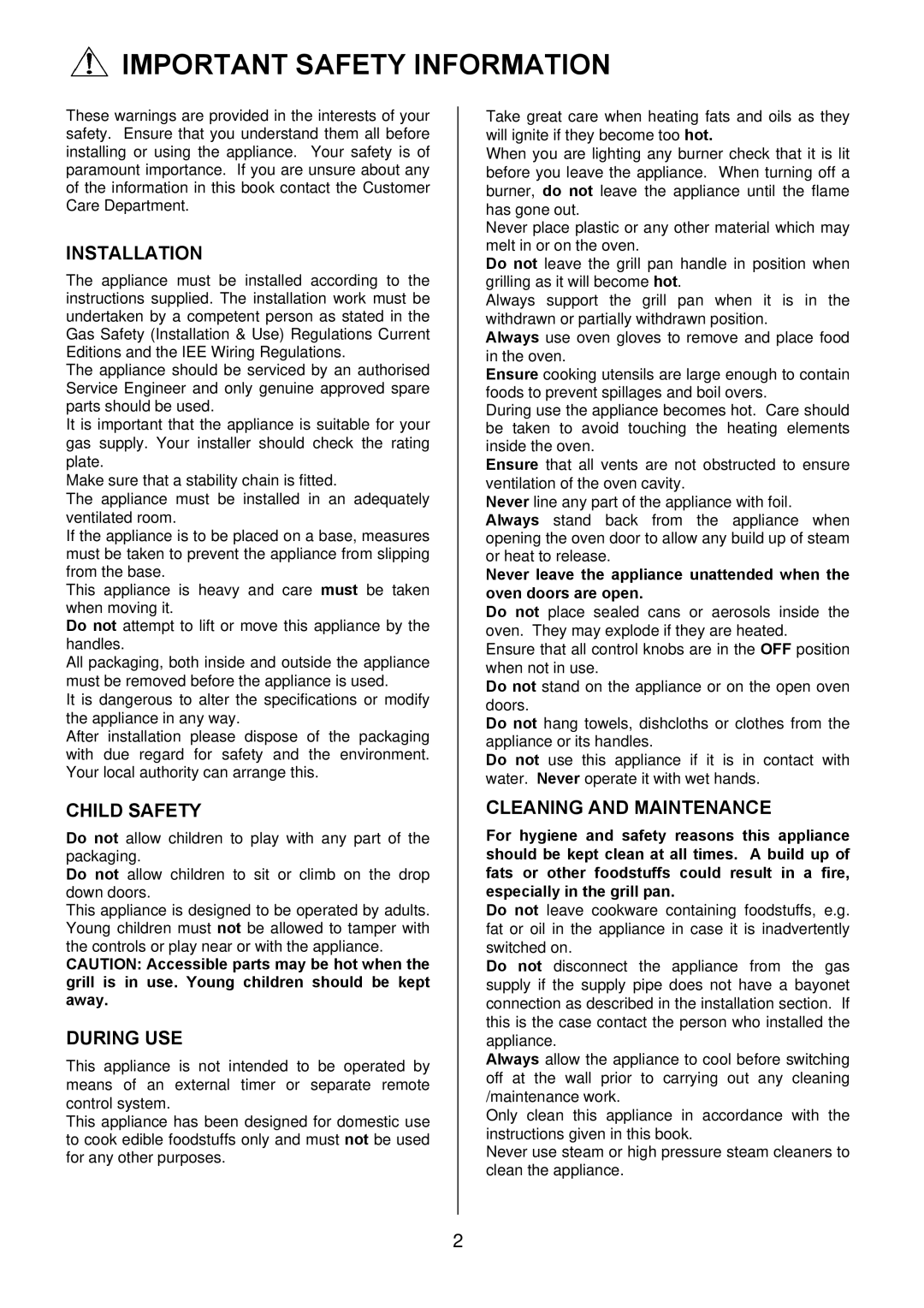 Electrolux EKM6044, EKM6045 Important Safety Information, Installation, Child Safety, During USE, Cleaning and Maintenance 