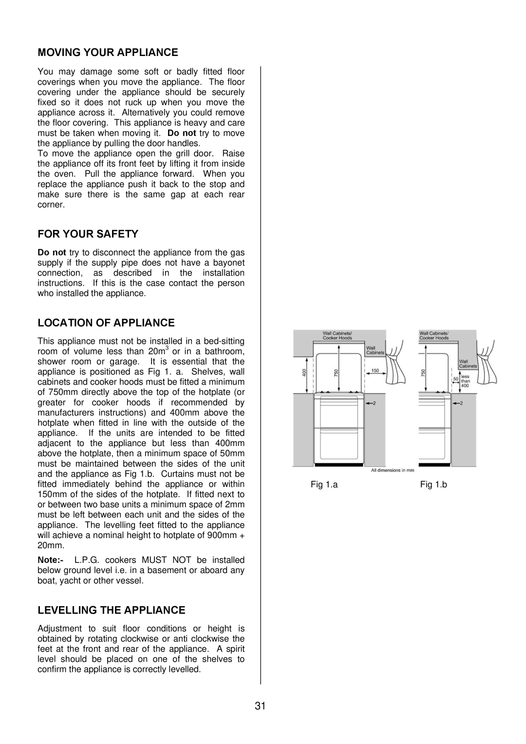 Electrolux EKM6045, EKM6044 Moving Your Appliance, For Your Safety, Location of Appliance, Levelling the Appliance 