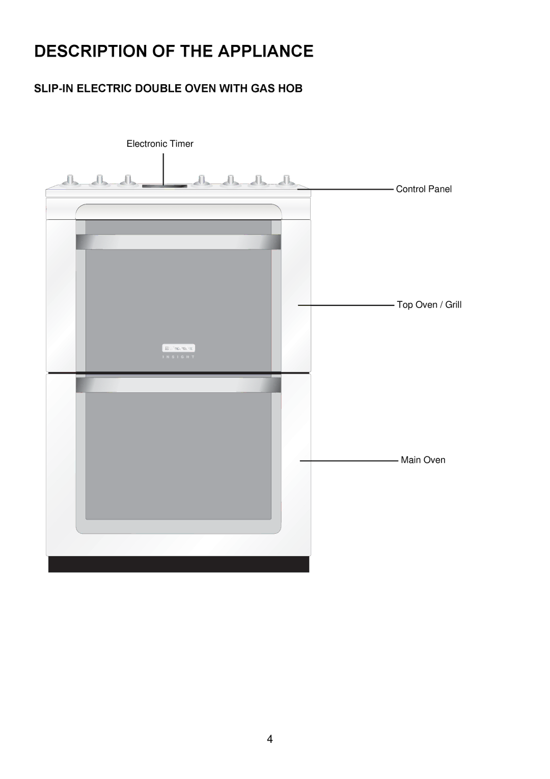 Electrolux EKM6044, EKM6045 user manual Description of the Appliance, SLIP-IN Electric Double Oven with GAS HOB 