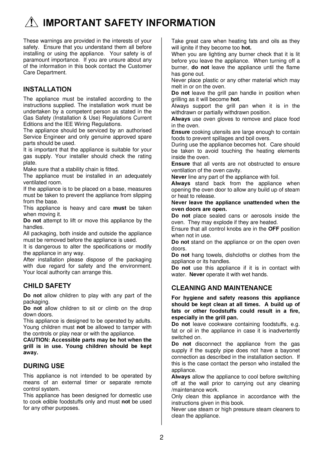 Electrolux EKM6047 Important Safety Information, Installation, Child Safety, During USE, Cleaning and Maintenance 