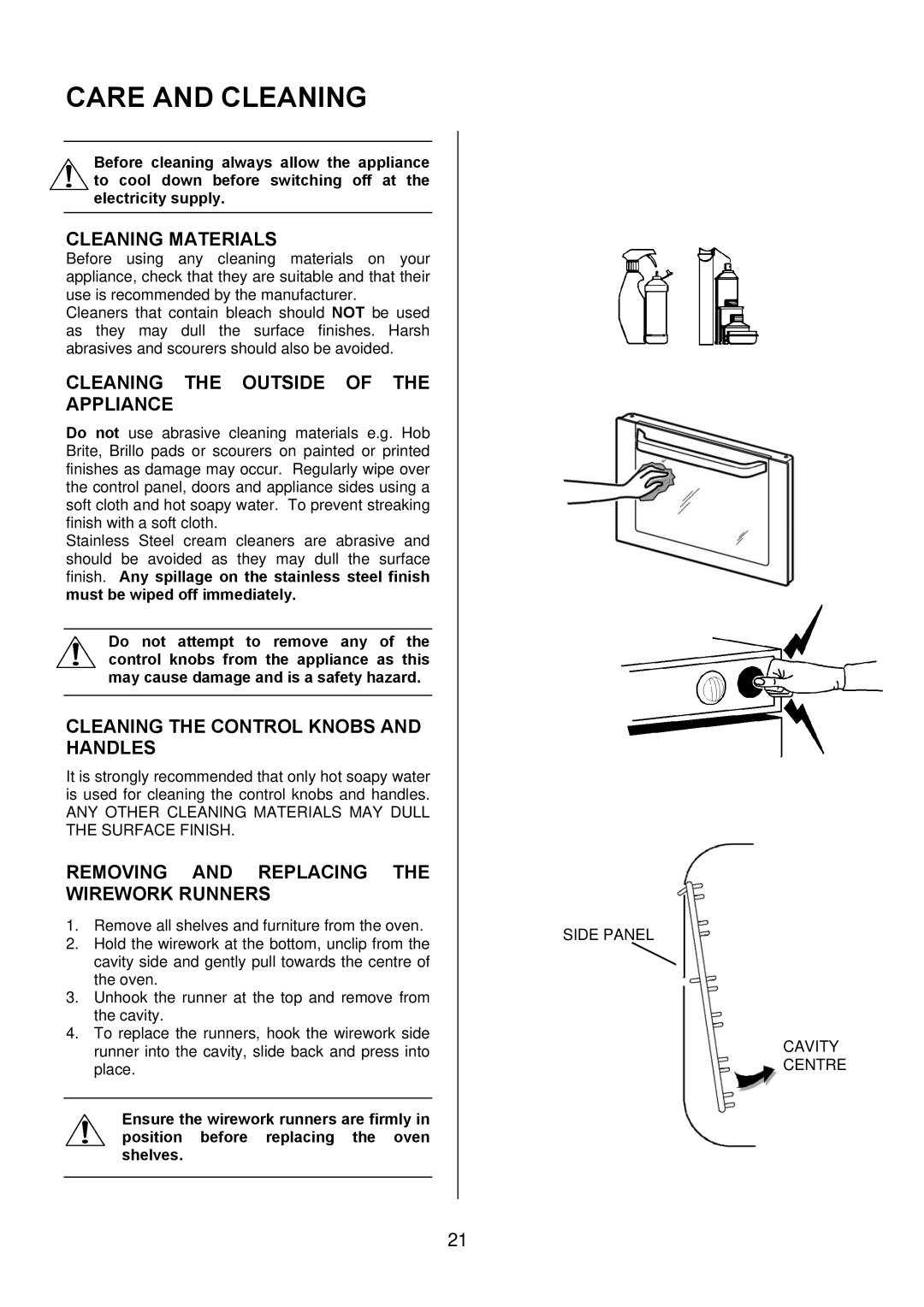 Electrolux EKM6047 user manual Care and Cleaning, Cleaning Materials, Cleaning the Outside of the Appliance 