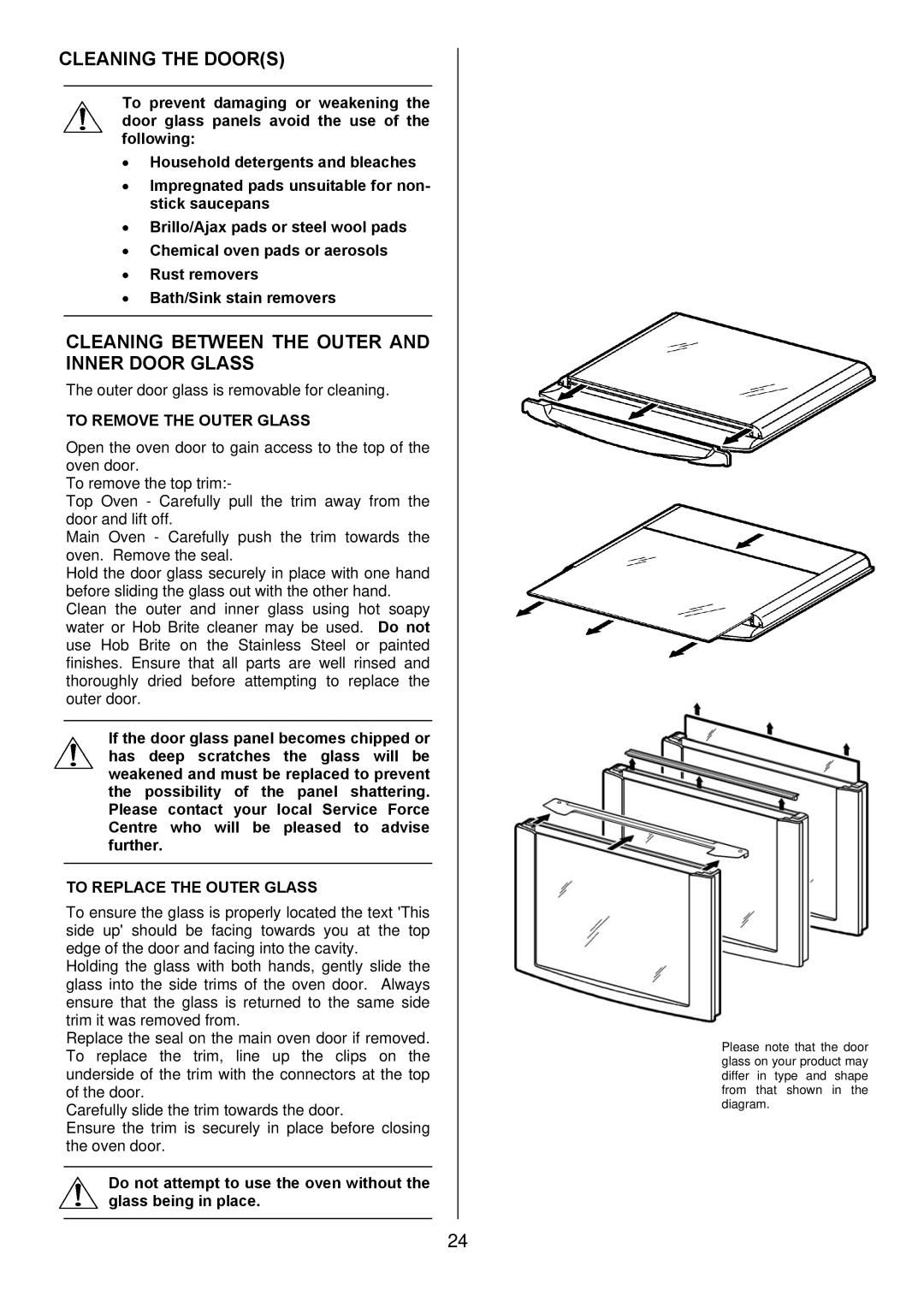 Electrolux EKM6047 Cleaning the Doors, Cleaning Between the Outer and Inner Door Glass, To Remove the Outer Glass 