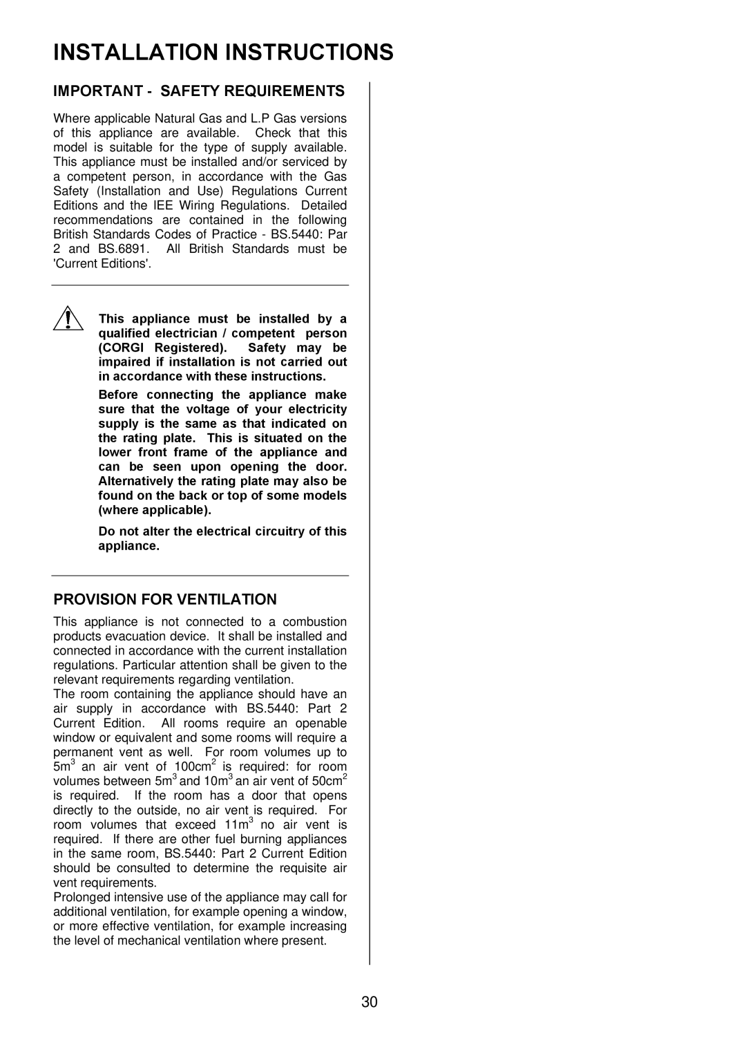 Electrolux EKM6047 user manual Installation Instructions, Important Safety Requirements, Provision for Ventilation 