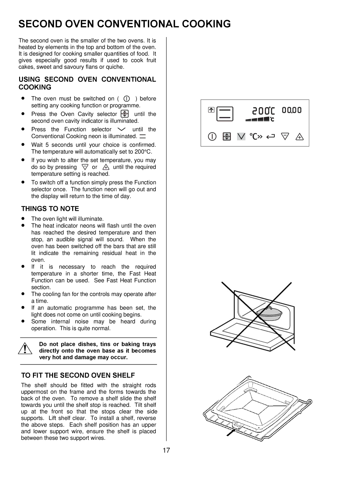 Electrolux EKT6045 manual Using Second Oven Conventional Cooking, To FIT the Second Oven Shelf 