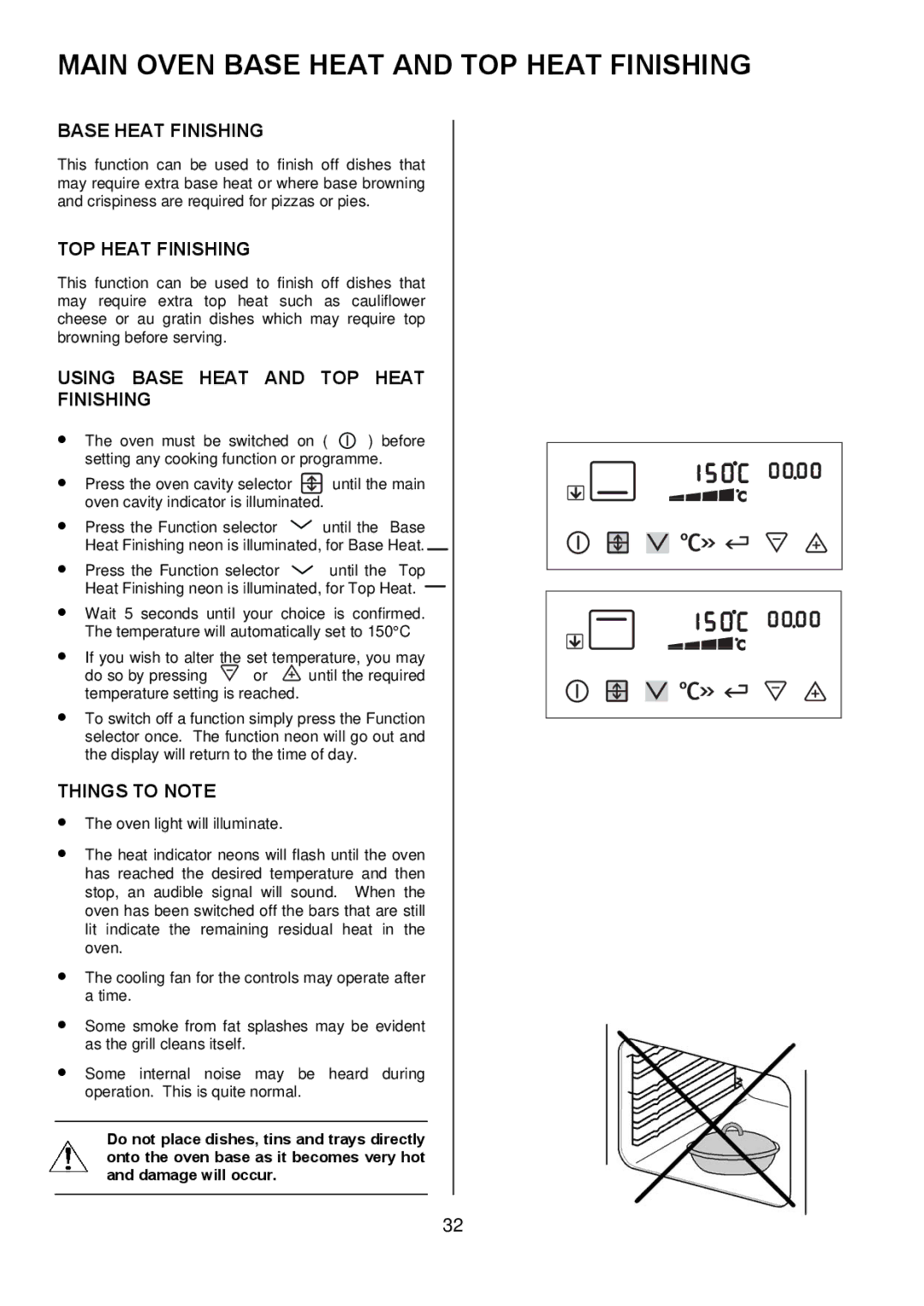 Electrolux EKT6045 Main Oven Base Heat and TOP Heat Finishing, Base Heat Finishing, Using Base Heat and TOP Heat Finishing 