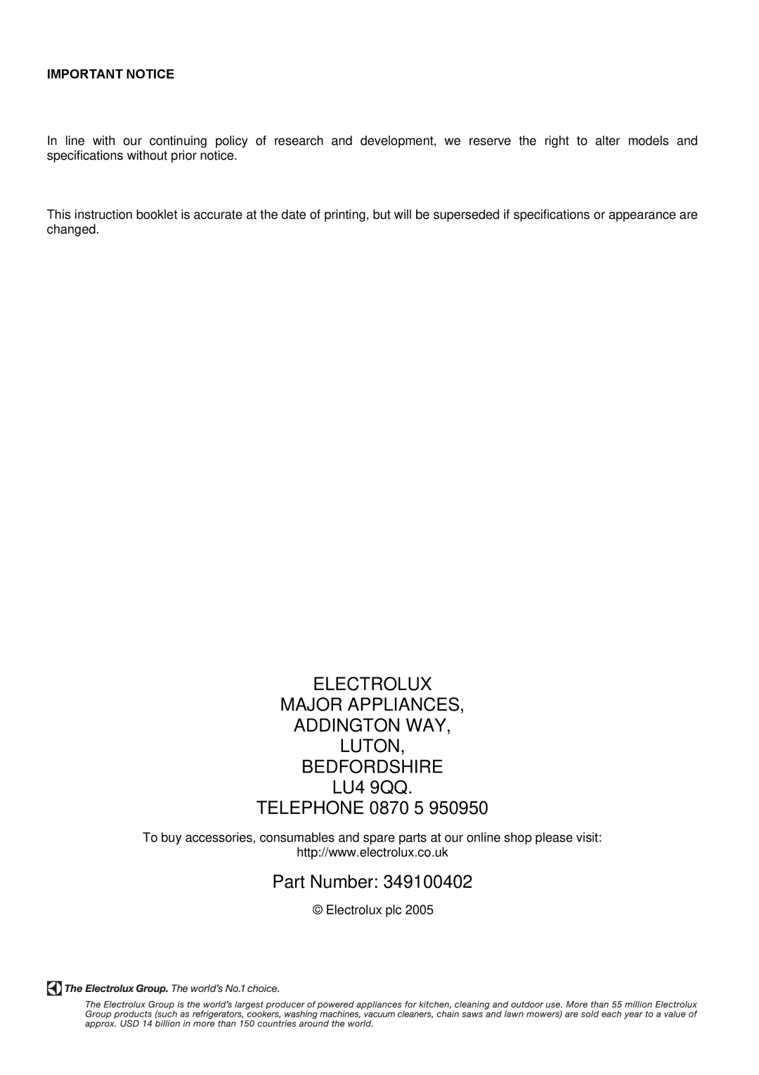 Electrolux EKT6045 manual Important Notice 