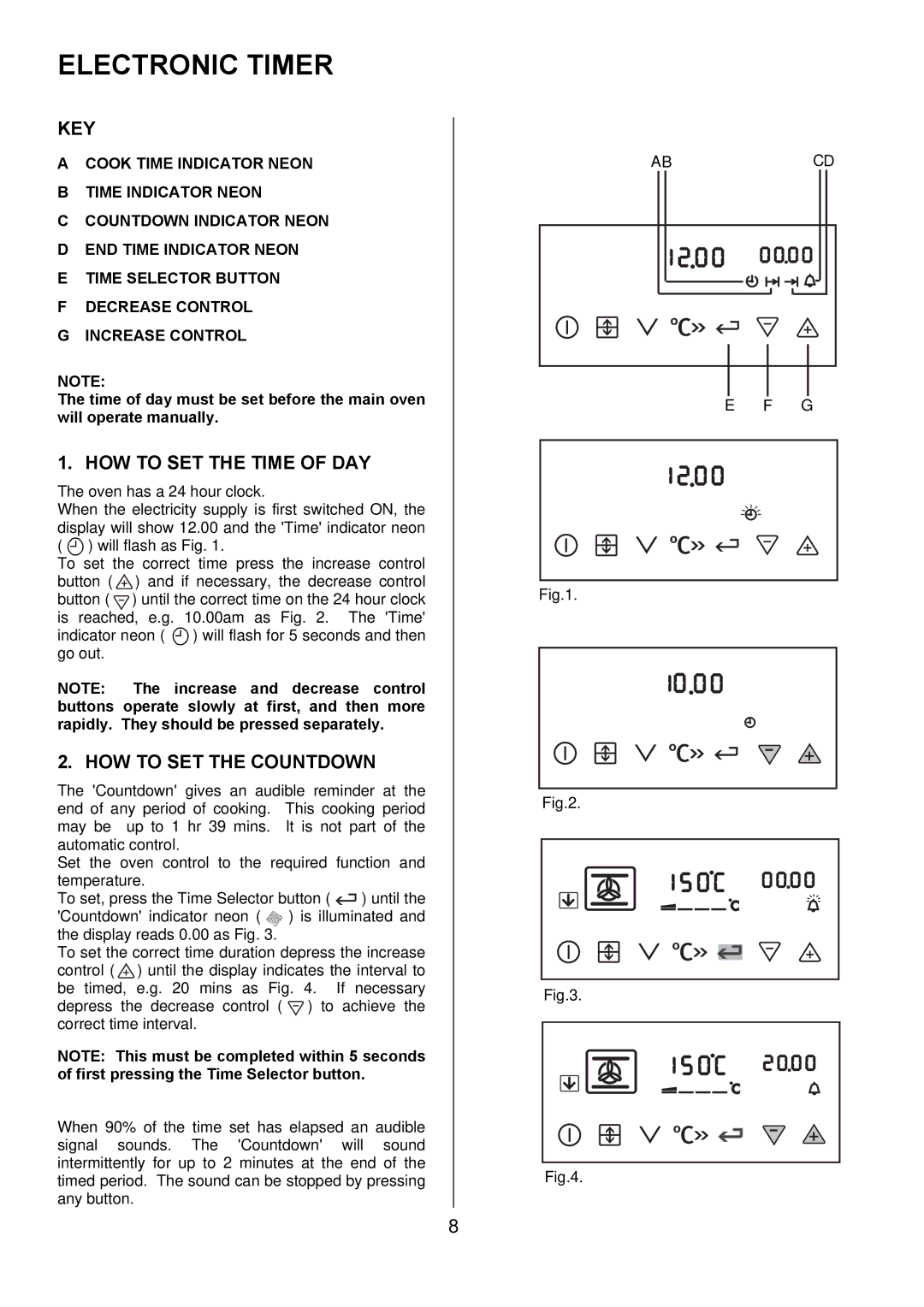 Electrolux EKT6045 manual Electronic Timer, Key, HOW to SET the Time of DAY, HOW to SET the Countdown 