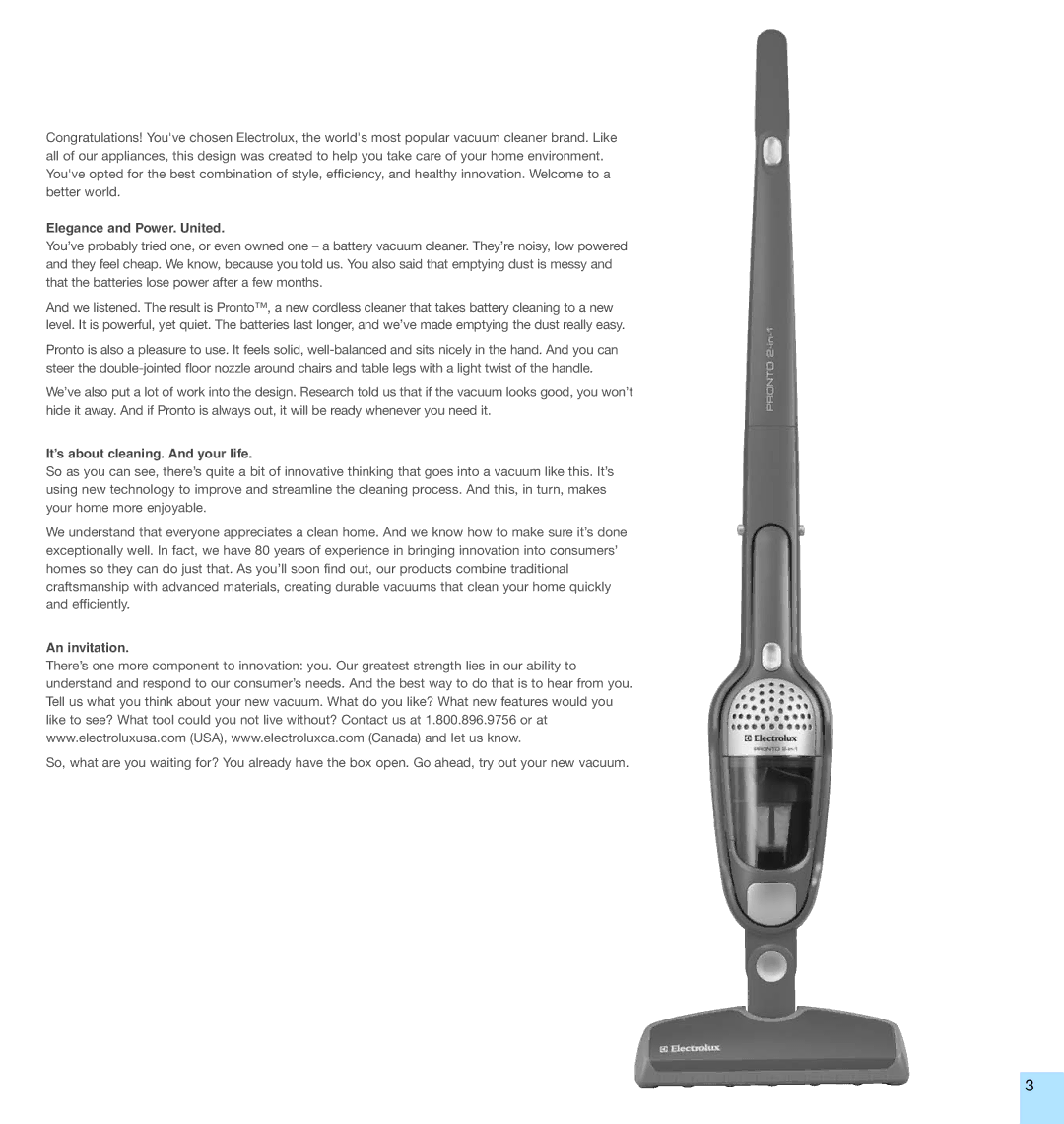 Electrolux EL1000A manual Elegance and Power. United 