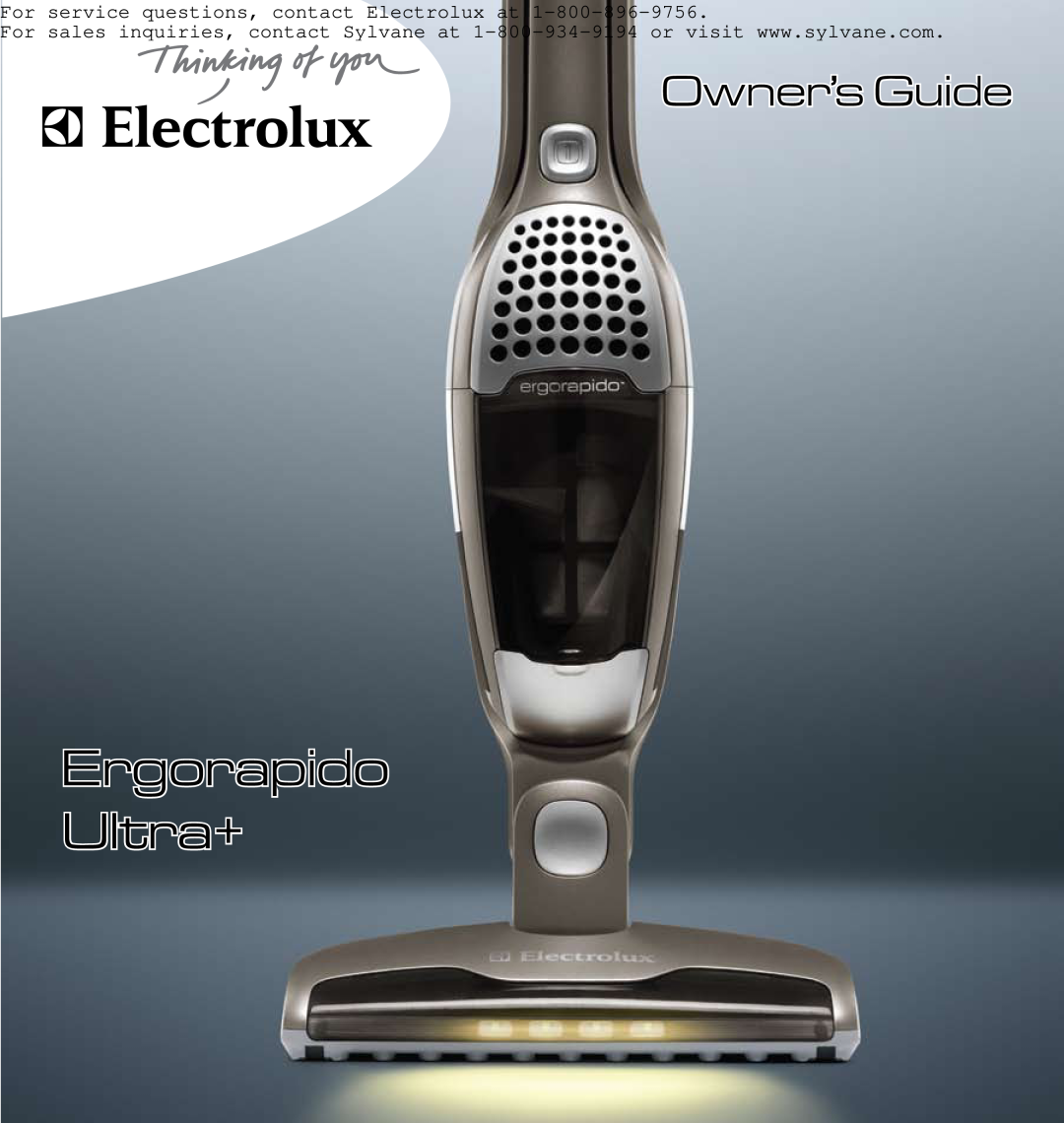 Electrolux EL1061A manual For service questions, contact Electrolux at, Ergorapido Ultra+, Owner’s Guide 