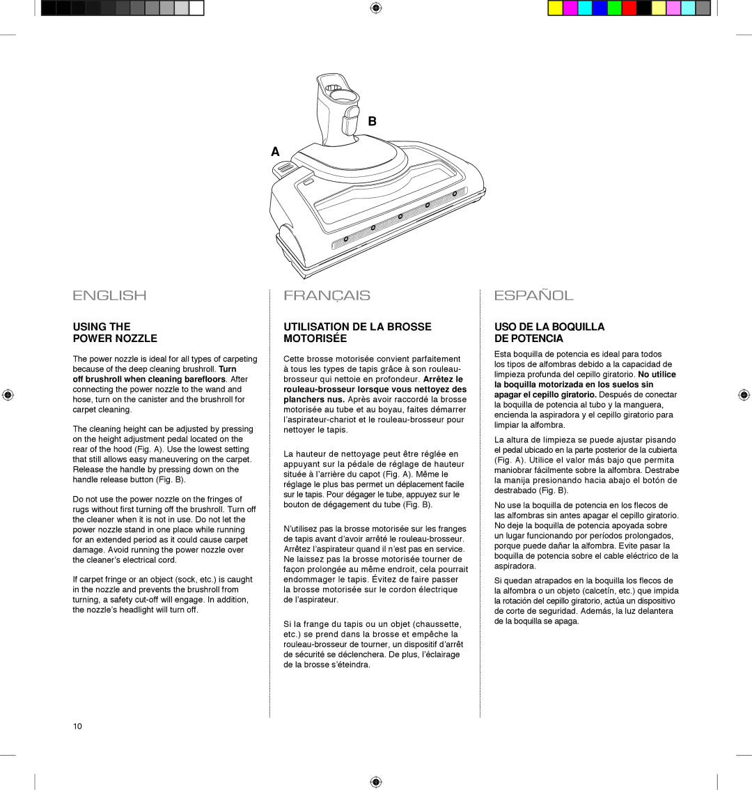 Electrolux EL4060A manual Using Power Nozzle, Utilisation DE LA Brosse Motorisée, USO DE LA Boquilla DE Potencia 