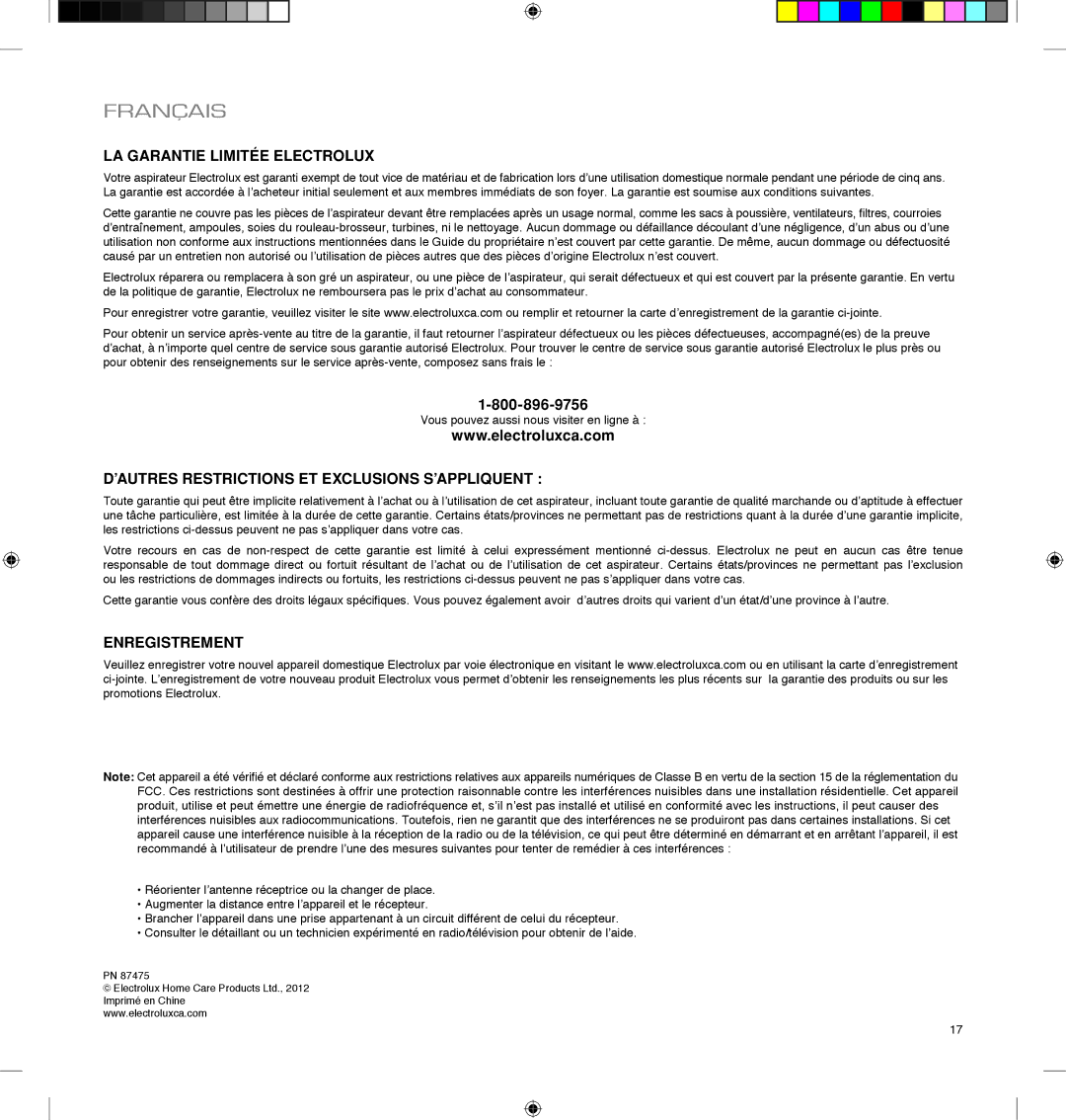 Electrolux EL4060A manual LA Garantie Limitée Electrolux, ’AUTRES Restrictions ET Exclusions S’APPLIQUENT, Enregistrement 