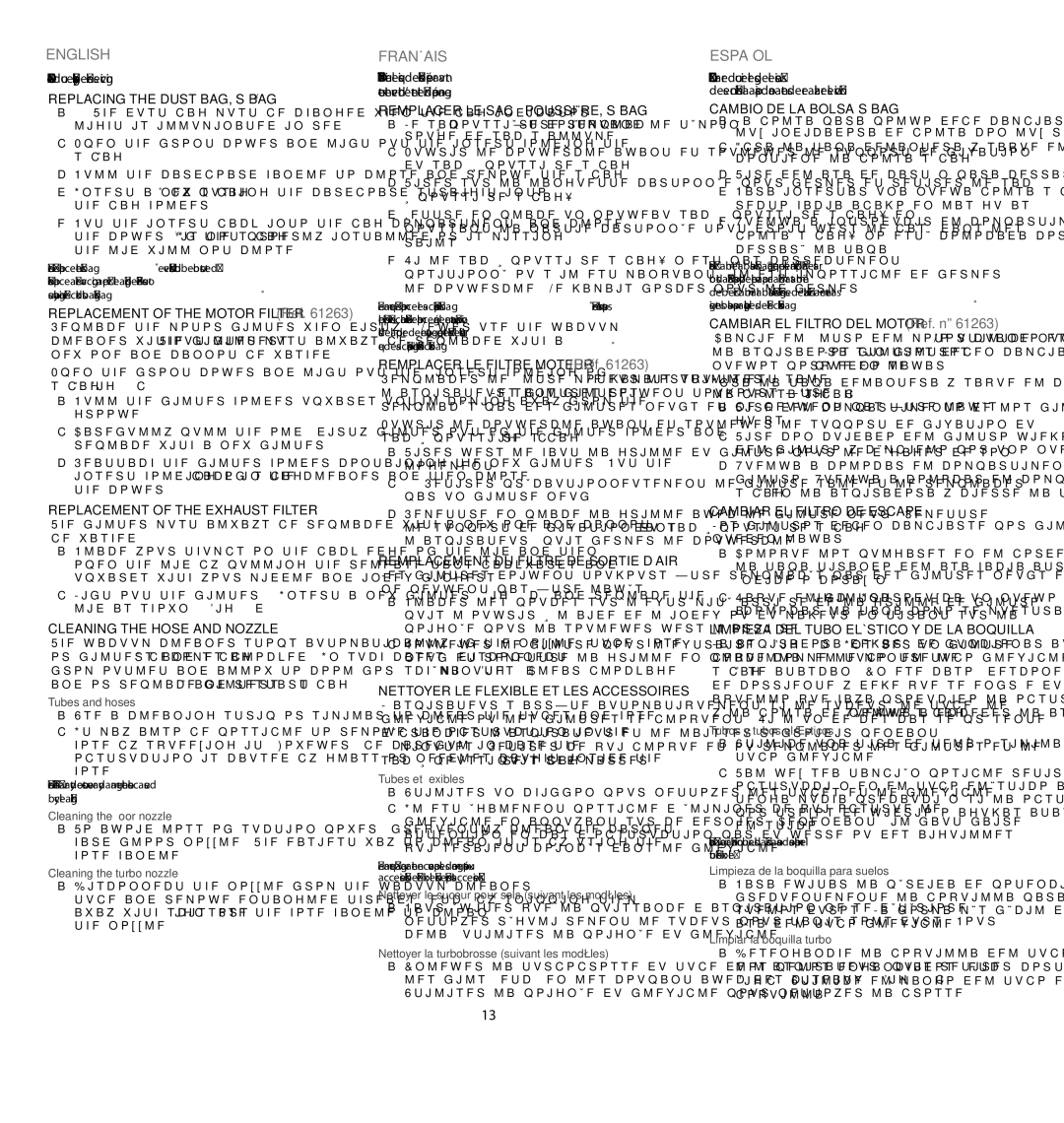 Electrolux EL4103A manual Replacing the Dust BAG, S-BAG, Replacement of the Exhaust Filter, Cleaning the Hose and Nozzle 