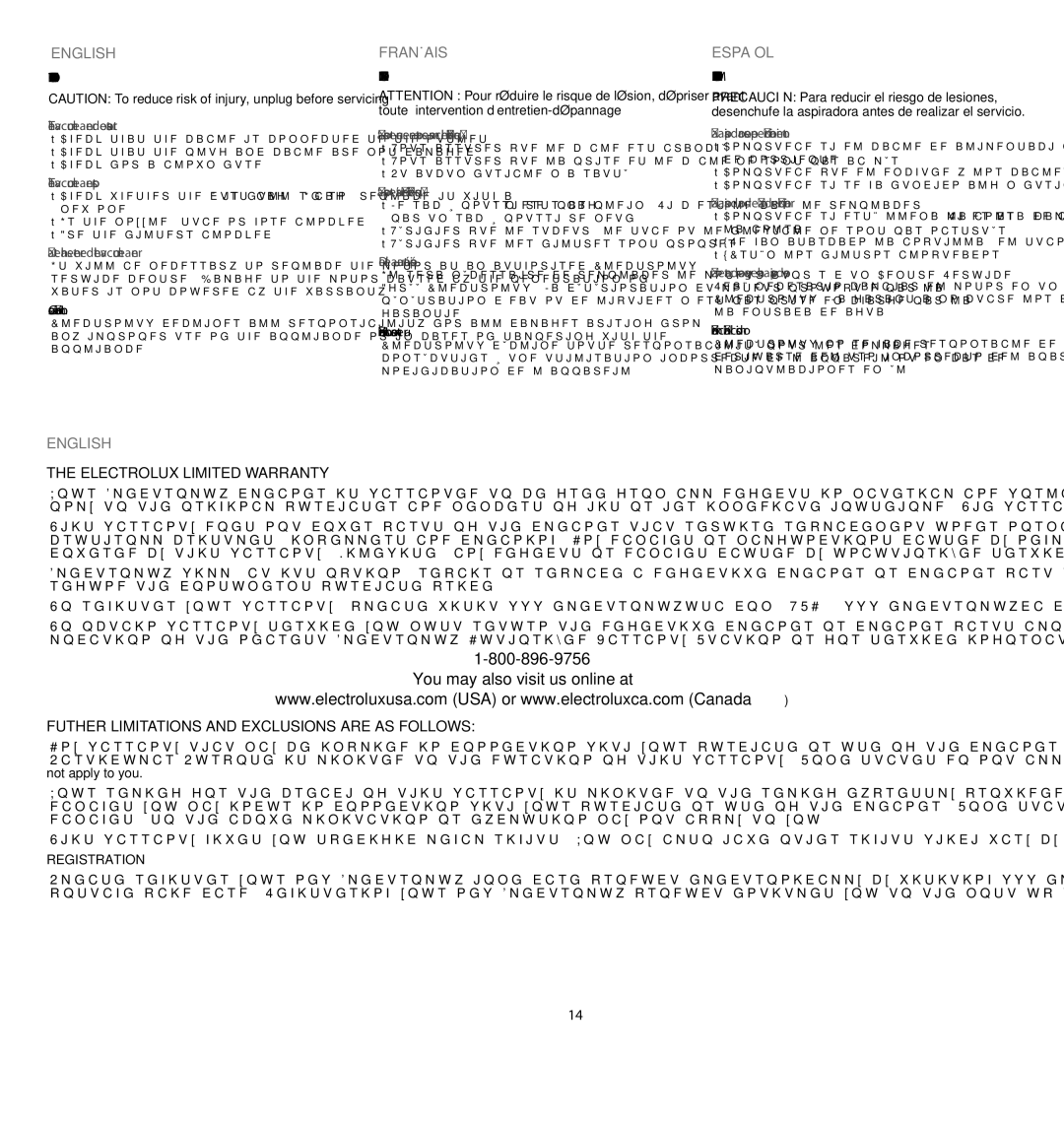 Electrolux EL4103A manual Troubleshooting, Gestion DES Pannes, Solución DE Problemas 