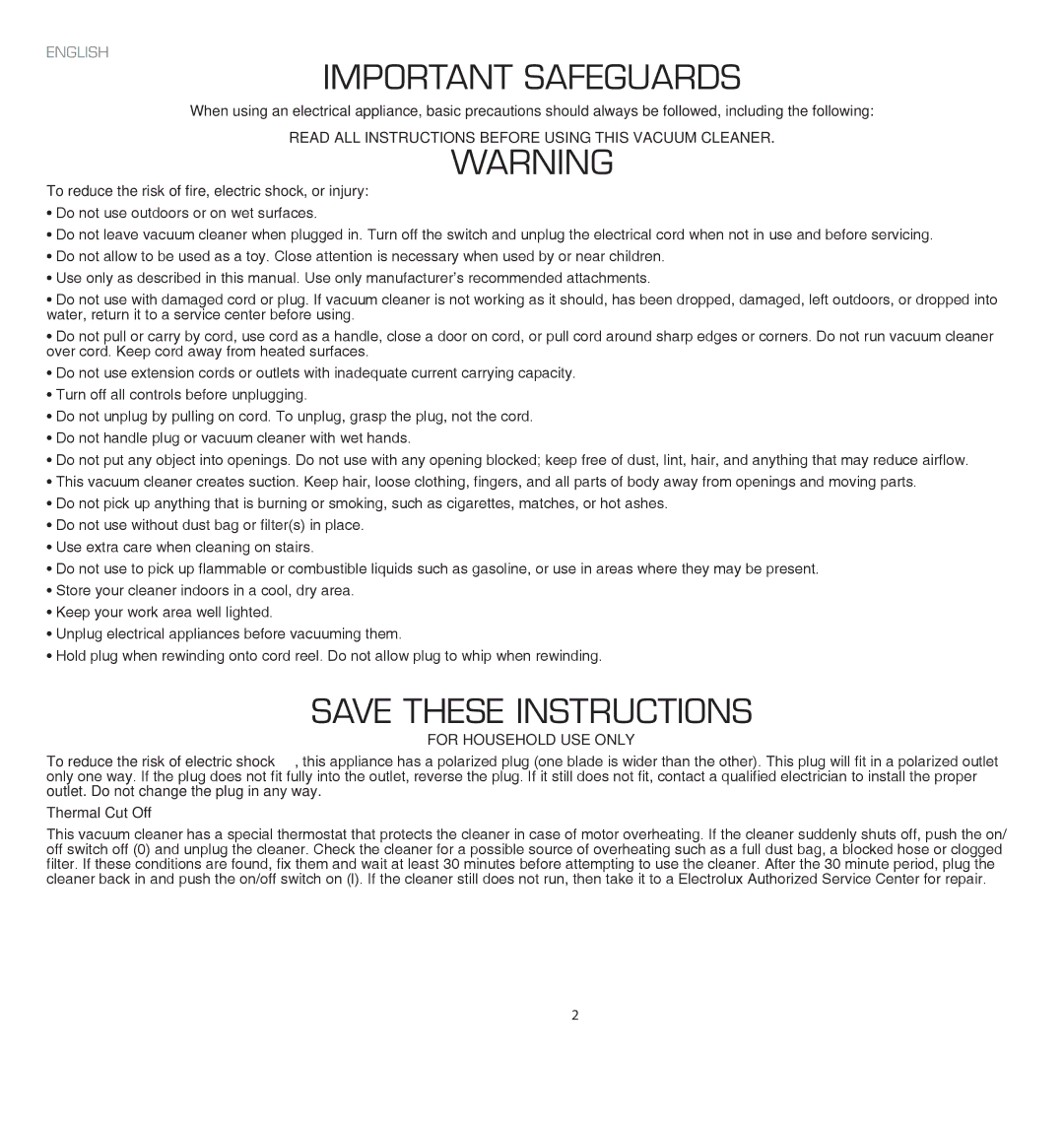 Electrolux EL4103A manual Important Safeguards 