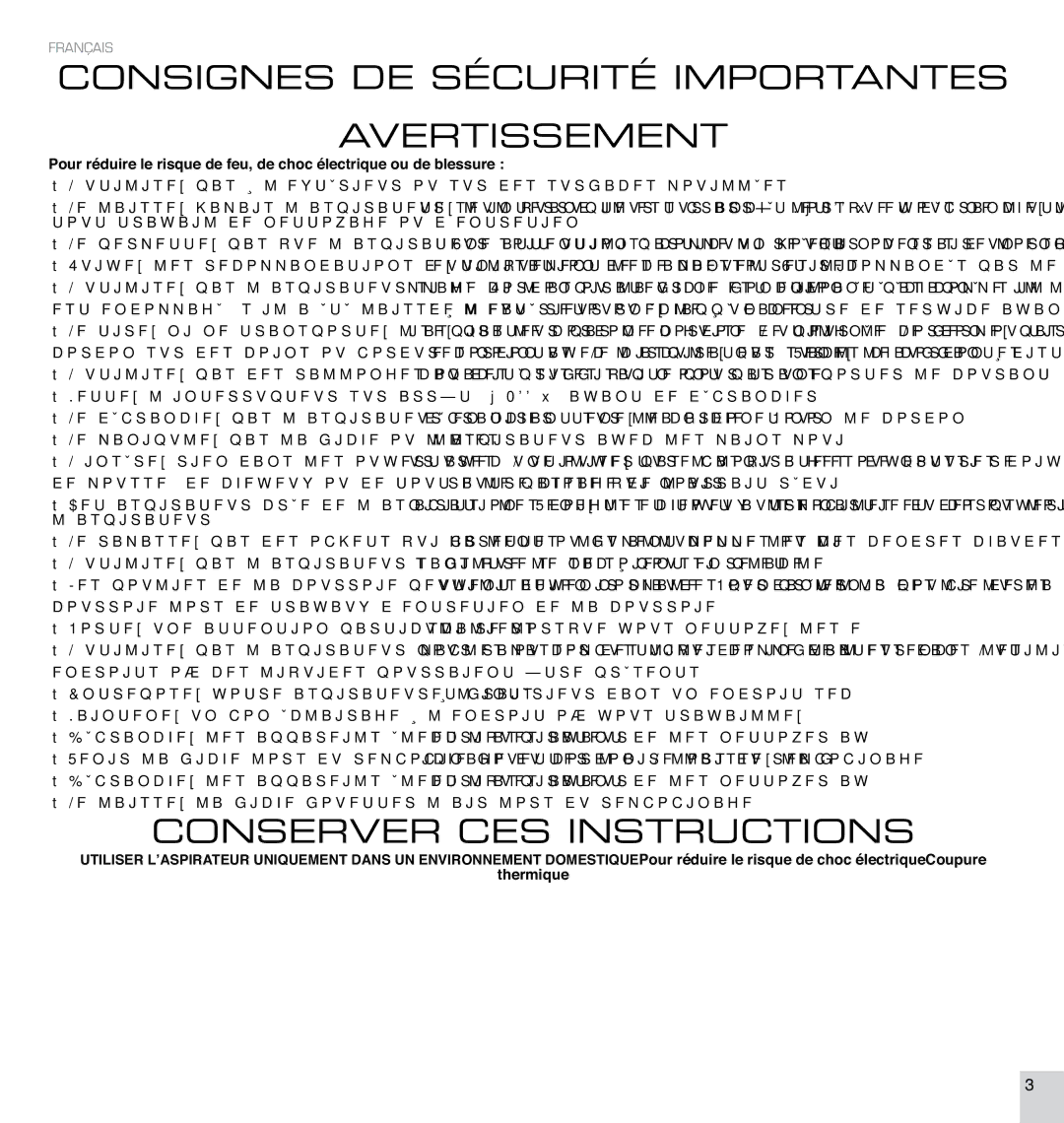 Electrolux EL4300B manual Consignes DE Sécurité Importantes Avertissement 